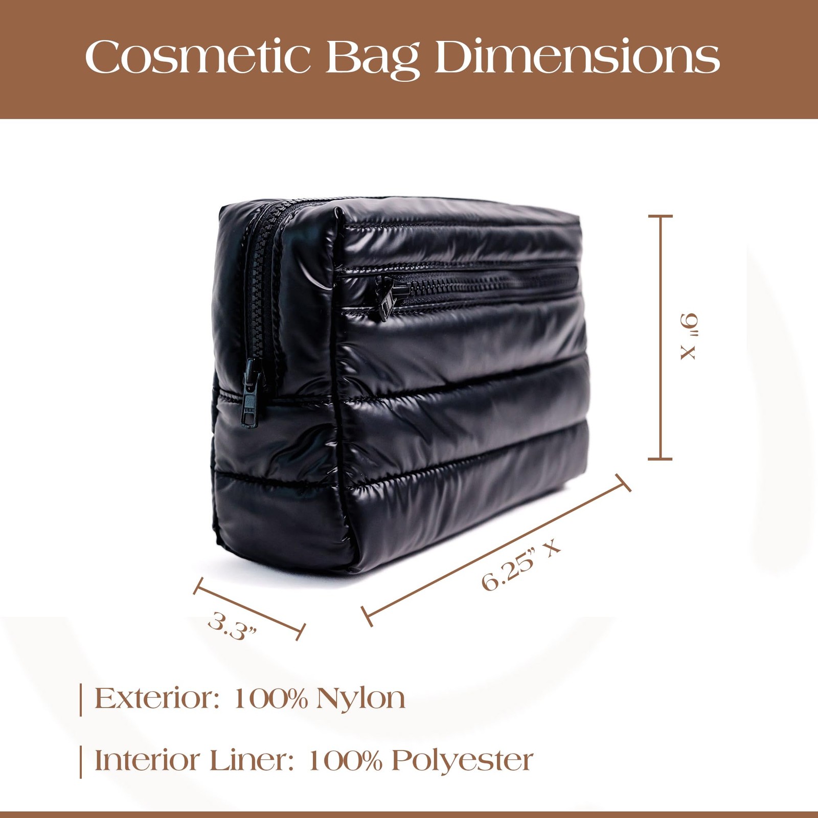 Citi Collective Premium Cosmetic Bag for Women| 9 x 6.25 x 3.3 inches, Black
