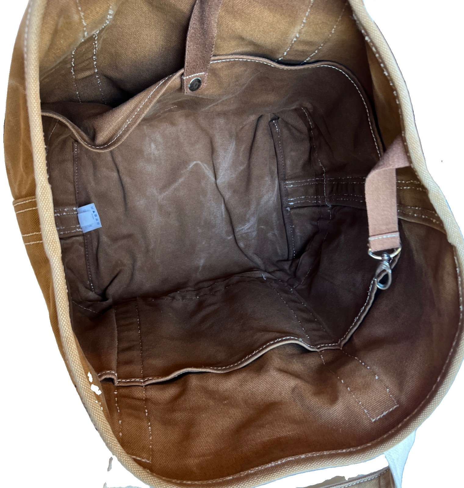 Lands End Boat Tan Tote XL Sun Faded Bag 11×15.5×17” Key Holder Snap Pocket READ