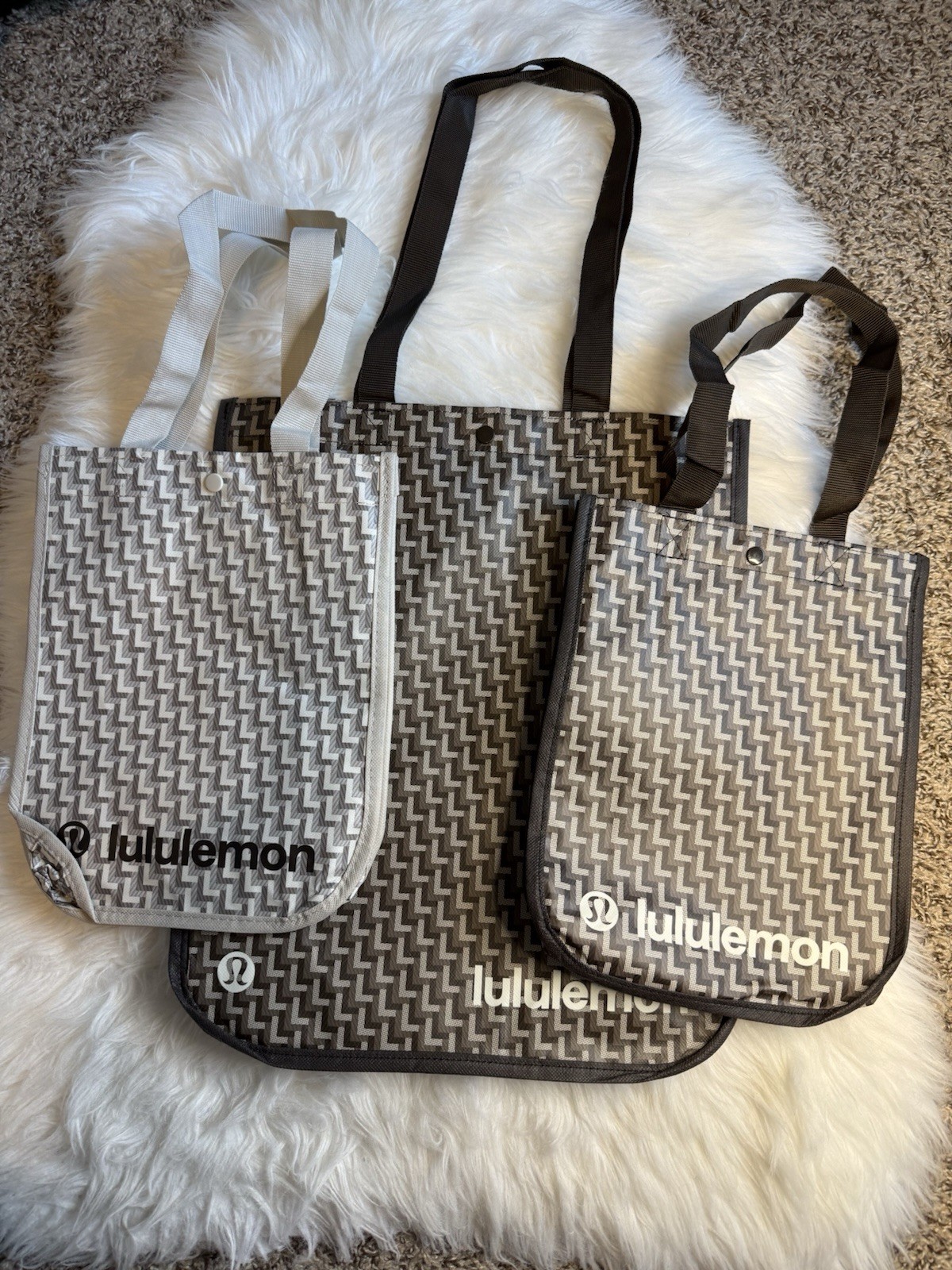Lululemon Reusable Shopping Tote Bag Large Brow Small Gray Brown Lot 3 New