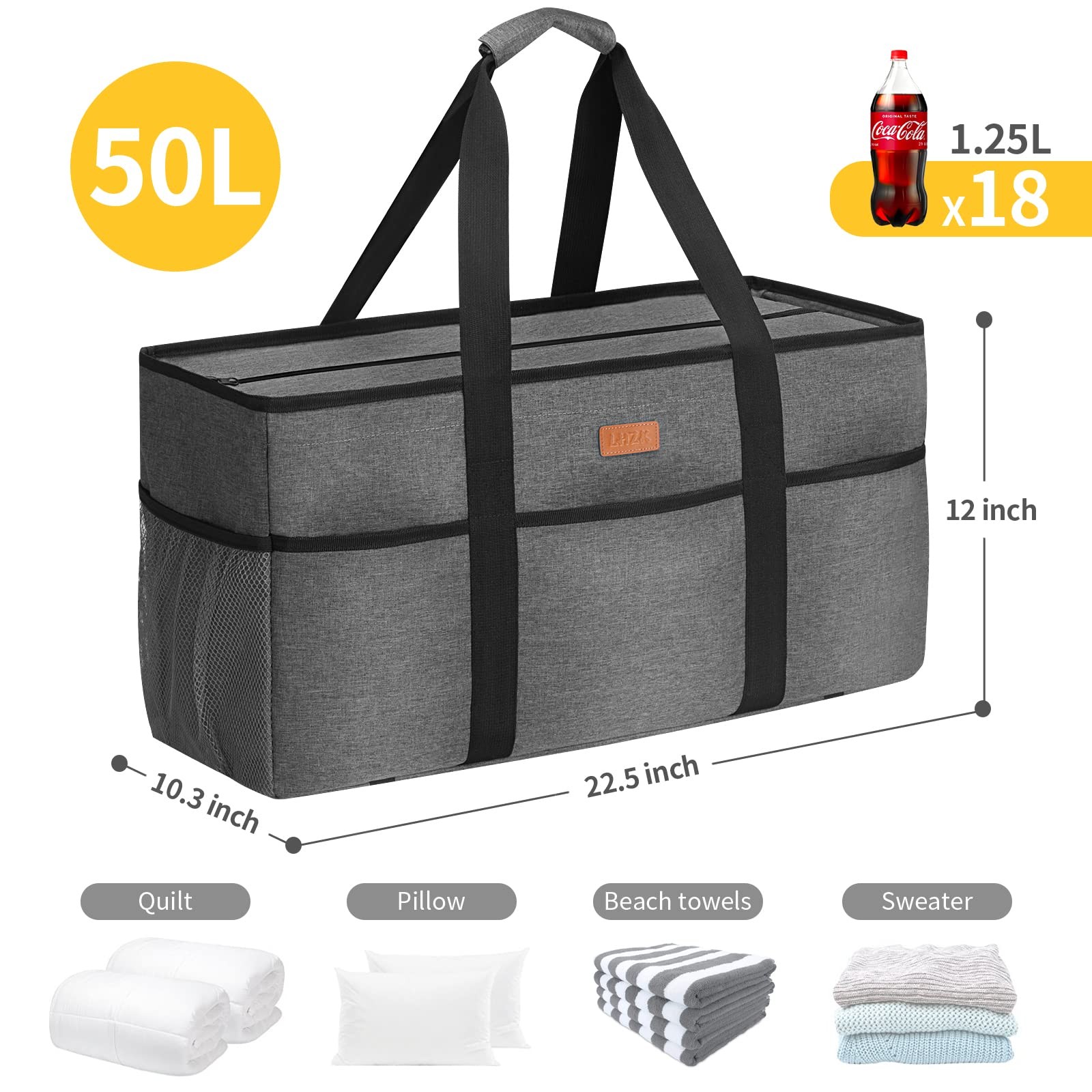 LHZK Stand Up Extra Large Utility Tote Bag with Lid, Utility Tote Bag with Me…