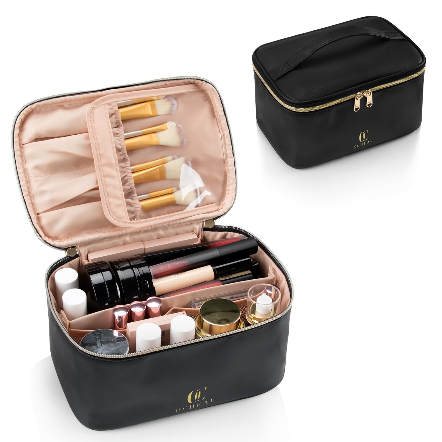 OCHEAL Makeup Bag, Portable Cosmetic Large Capacity Travel 001_Black