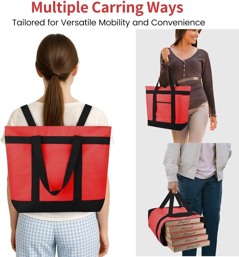 Insulated Grocery Tote Bags Large Reusable Cooler Bags w/ Zipper Leakproof Red