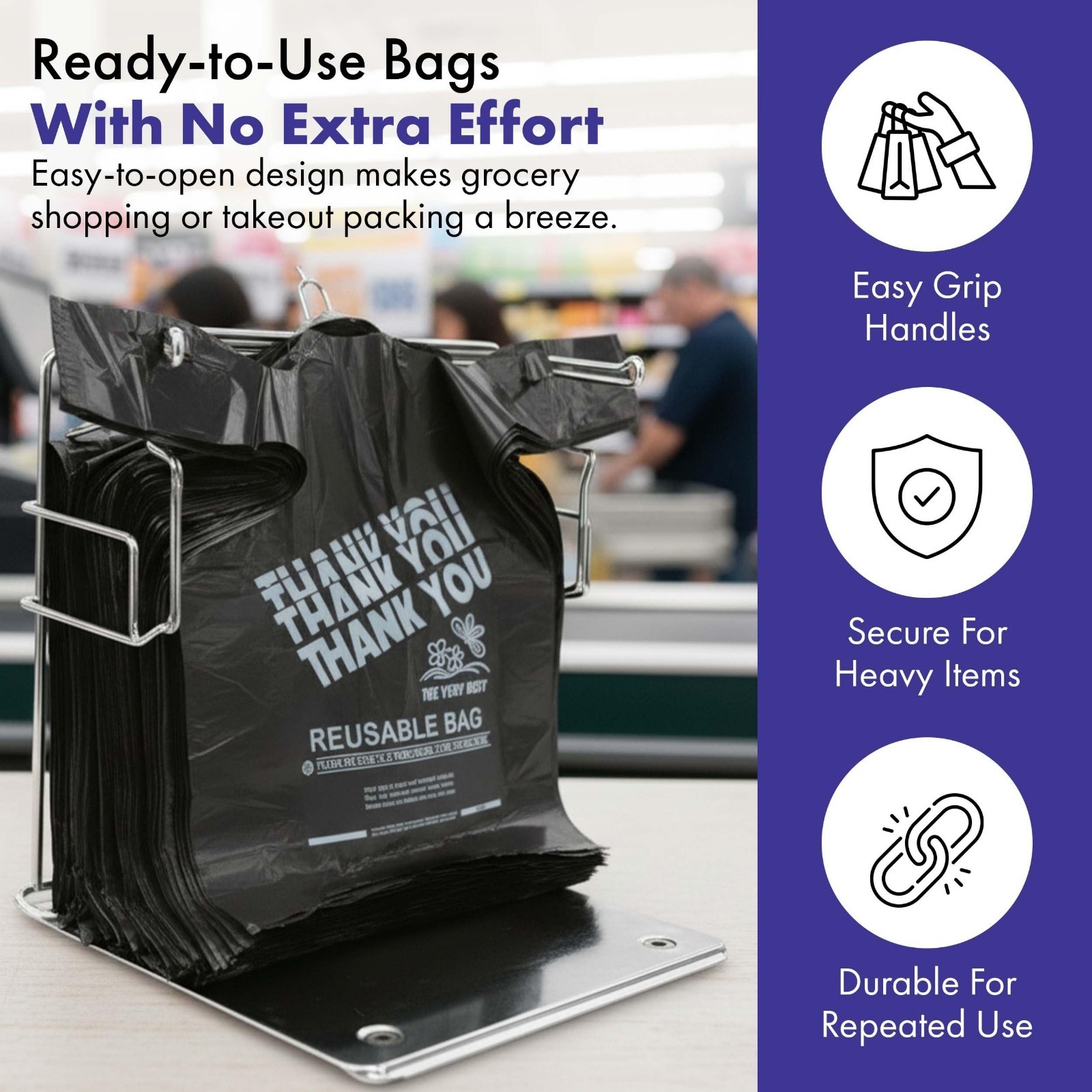 Heavy Duty Reusable Grocery Bags 12″x7″x22″ – 200 Count LDPE T-Shirt Bags, 25 lb