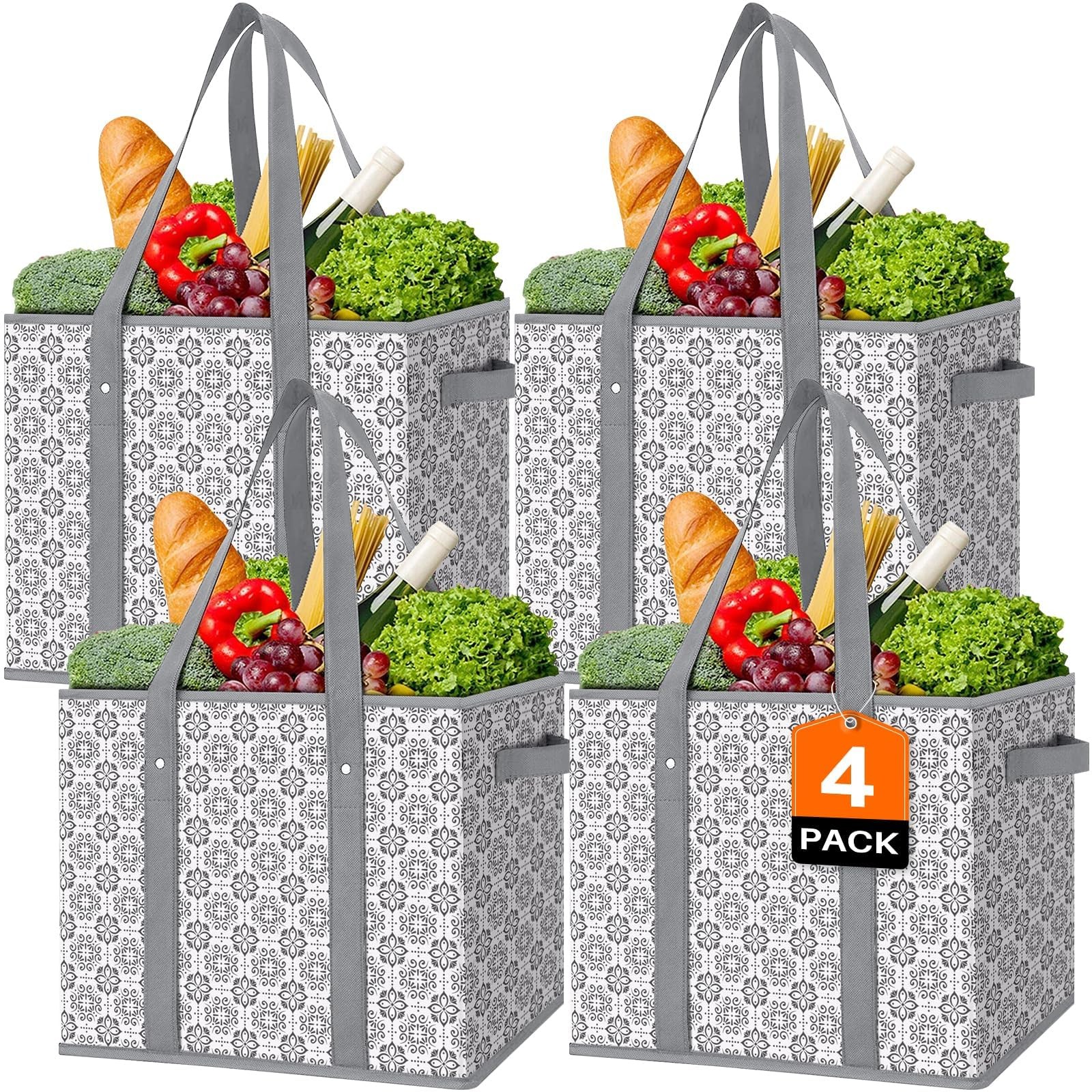WISELIFE Reusable Grocery Bags 4 Pack,Large Grocery Tote Bag Water Resistant …