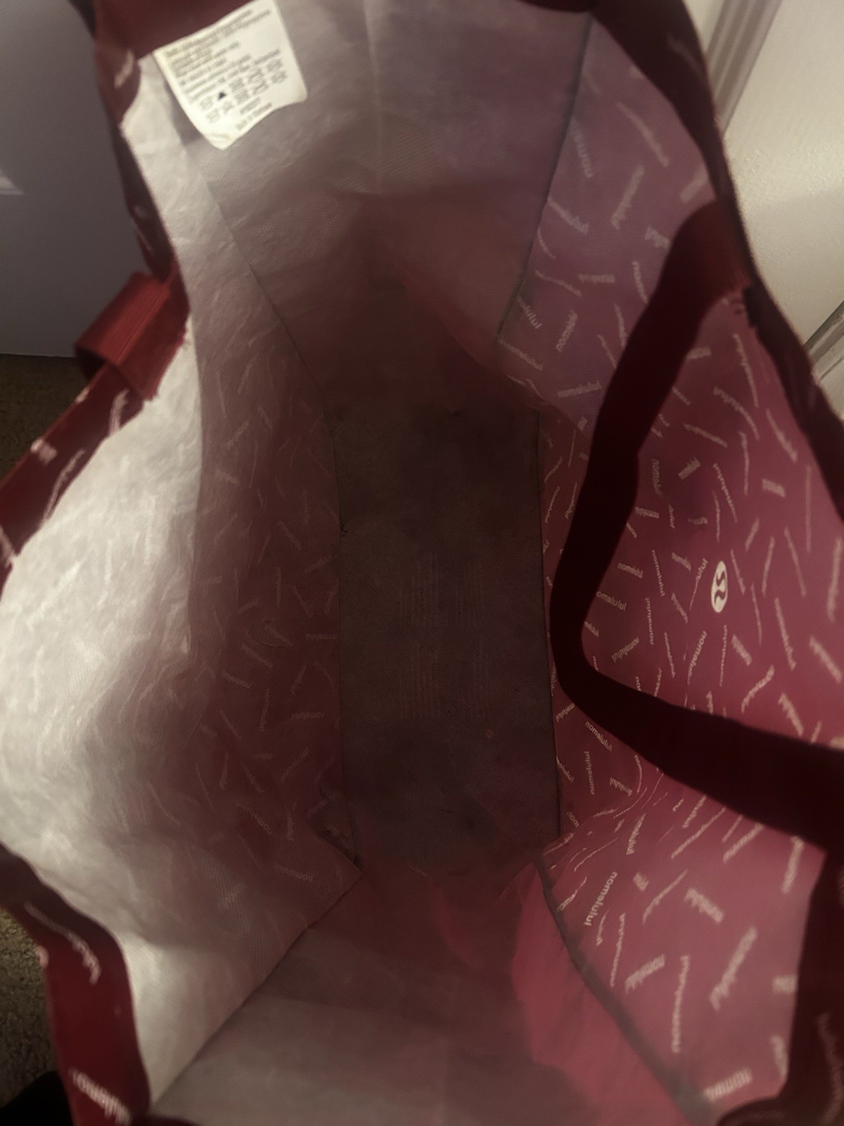 Lululemon Red Foldable Plastic Reusable Shopping Bag Modern All-Over Pattern