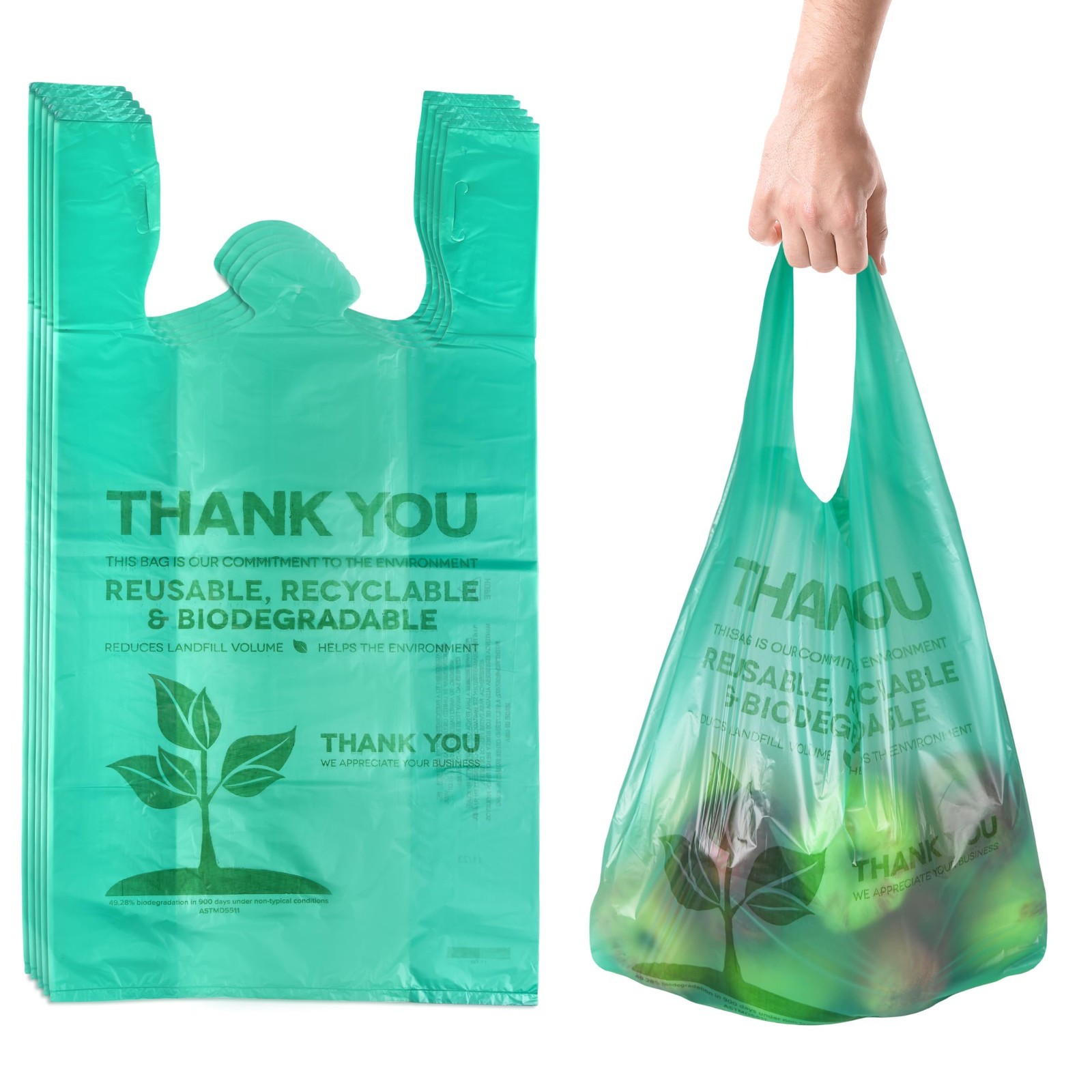 Biodegradable Shopping Bags – 100 Count Eco-Friendly Carry Out Bags – 22″x12