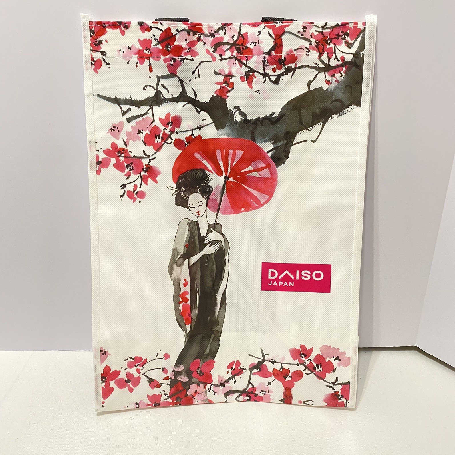 DAISO Reusable Shopping Tote Bag Geisha Sakura Blossoms 15.5×11 NWT