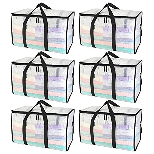 Oversized Moving Bags with Reinforced Handles, Heavy-Duty Storage 6-Pack Clear