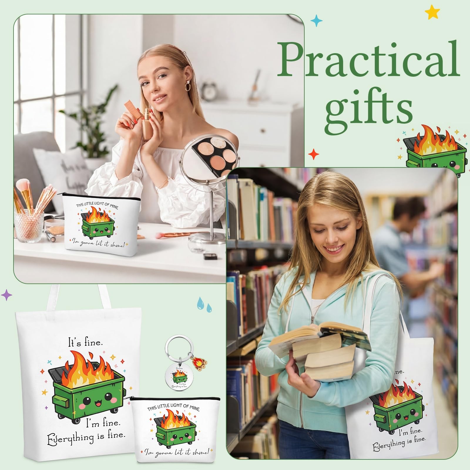 Sunnymove 5 Pcs Dumpster Fire Gifts Set for Women 15 x 16 x 3 inches, White