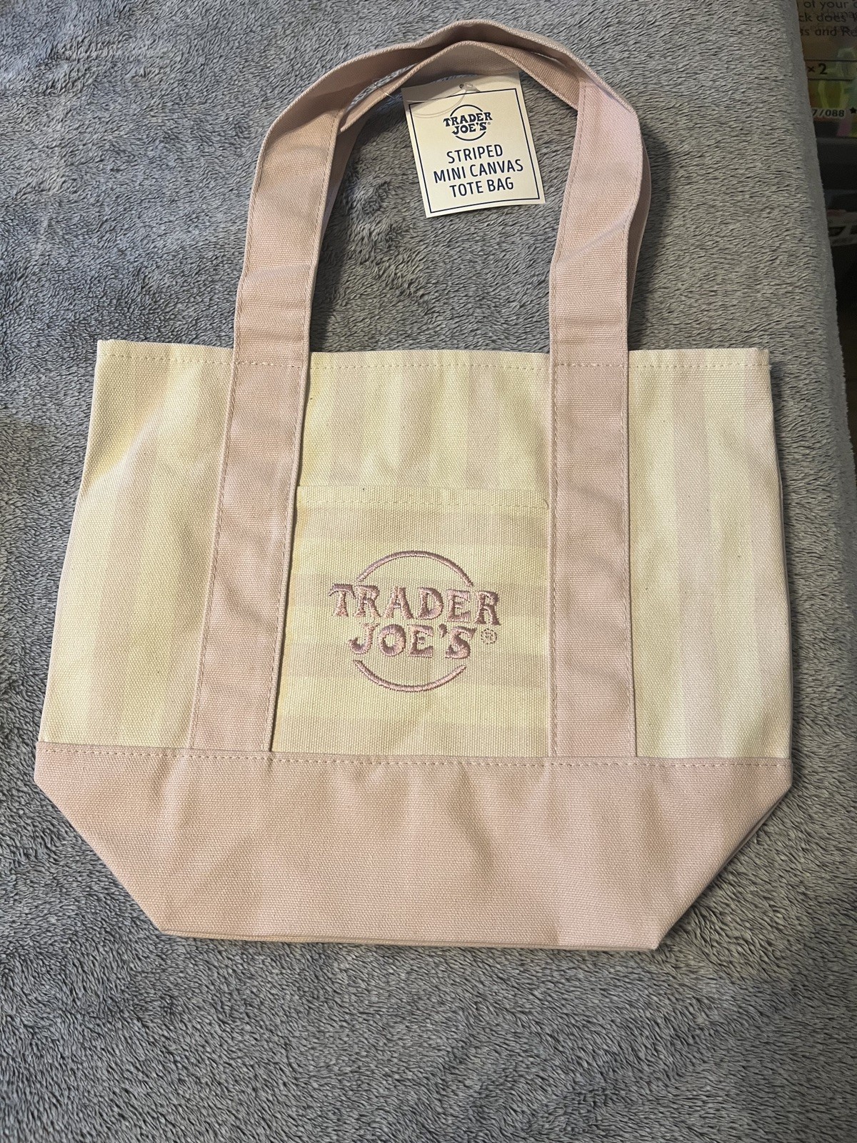 Trader Joe’s Limited Mini Canvas Pastel Striped Tote Bag 2026 Pink