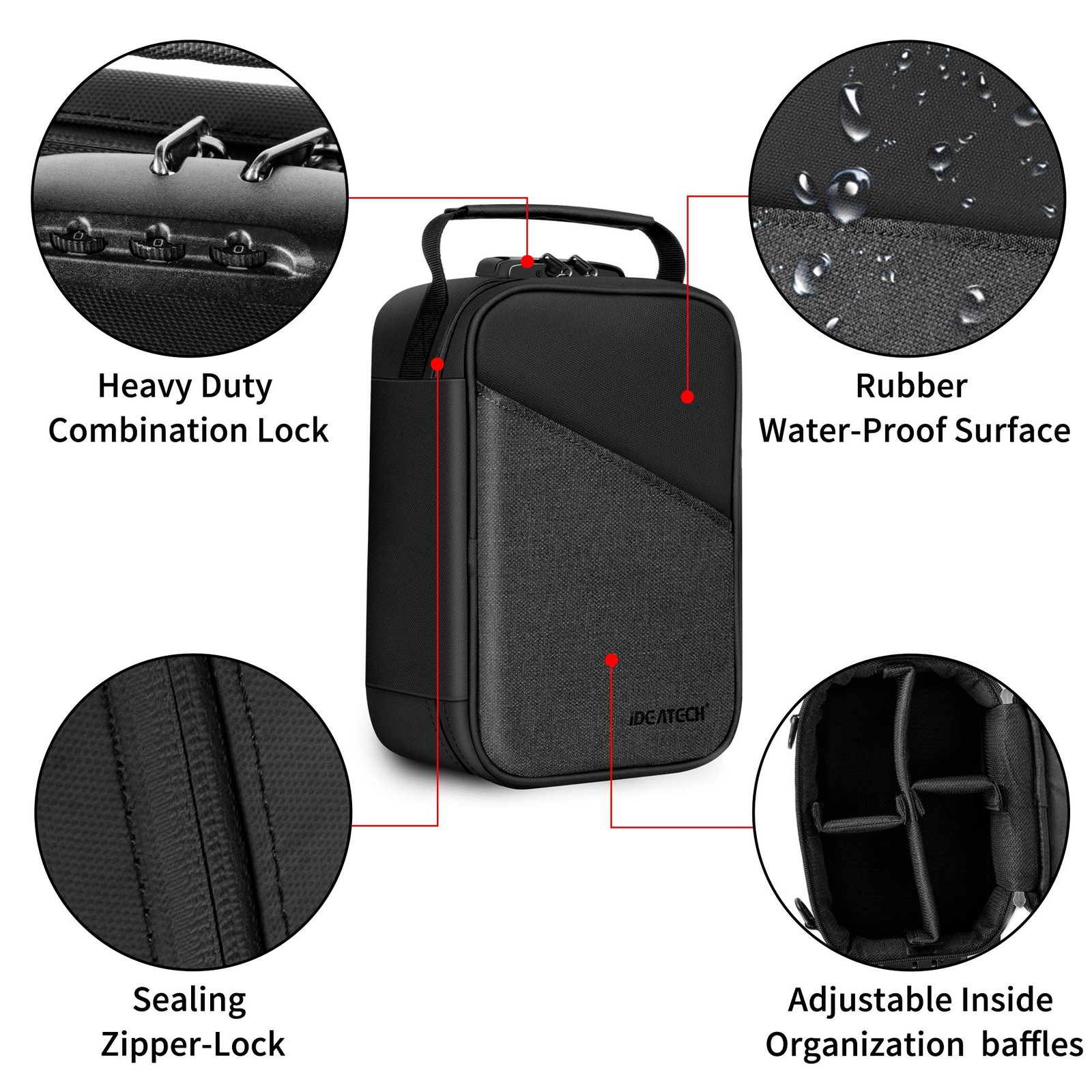 IDEATECH Smell Proof Bag, Stash Box with Lock, Large, BLack