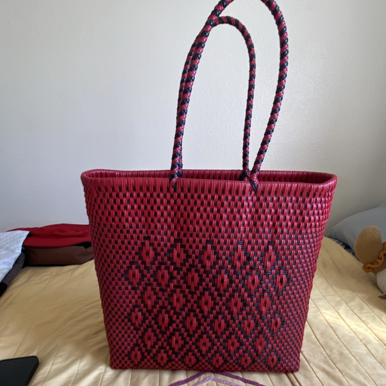 Large Red Black Mexican hand made Geometric Plastic