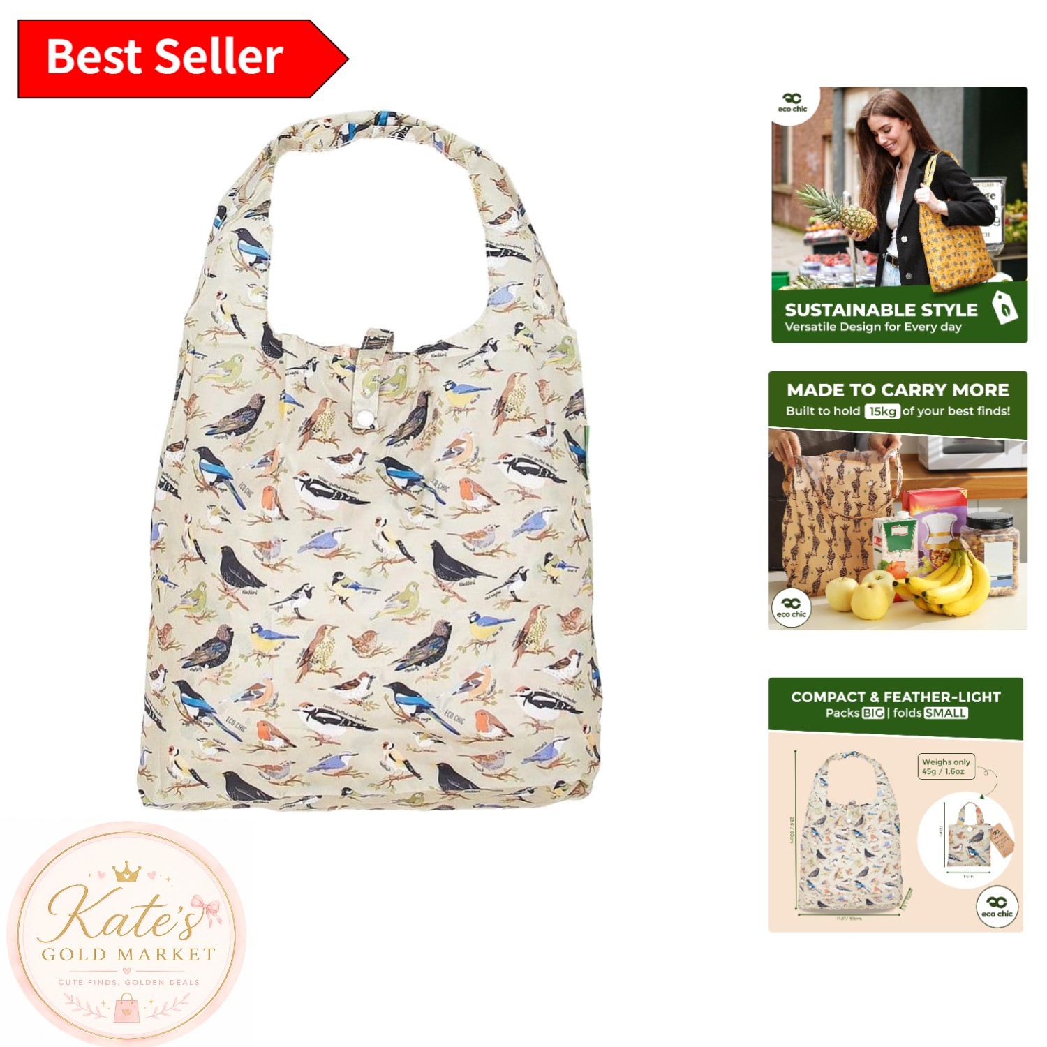 Eco-Friendly Foldable Grocery Bag – Stylish & Waterproof – 33 lb Capacity