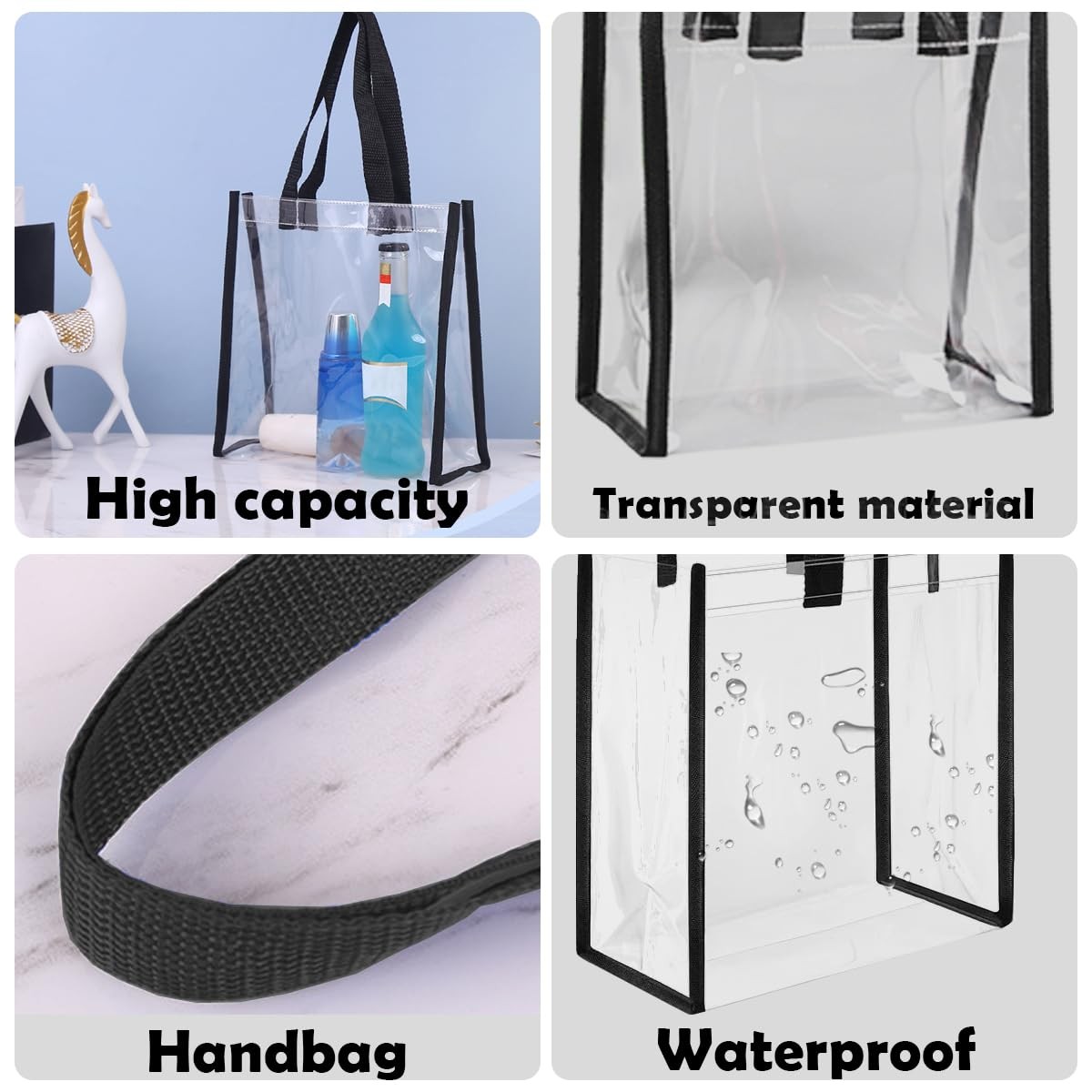 20 Clear Tote Bags – 12 x 12 x 6 Inch Plastic Bags with Handles, Stadium Appr…