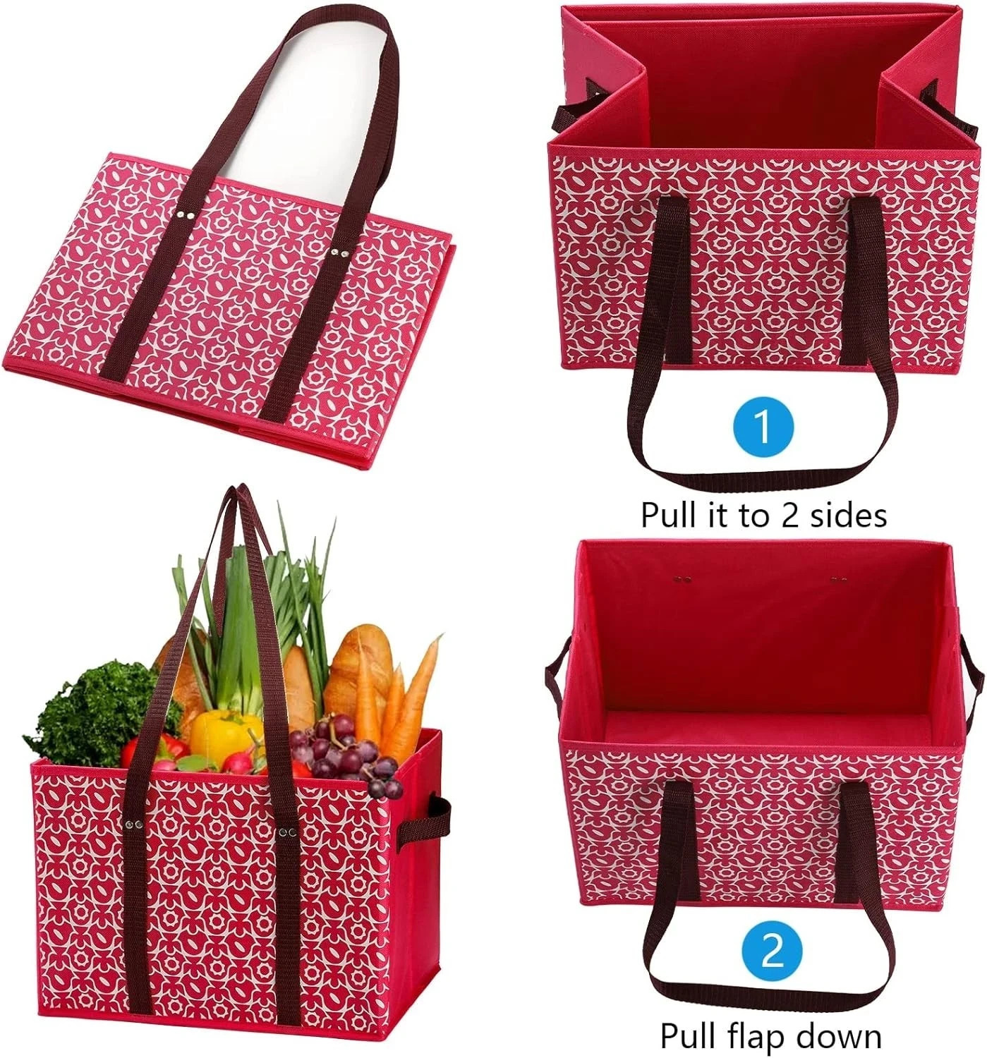 4 Pack Reusable Grocery Bags Collapsible Large Storage Box with Reinforced New