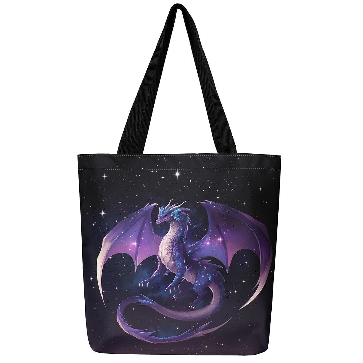 Dragon Canvas Tote Bag for Women,3D Purple Western Dragon Wildlife Reusable G…