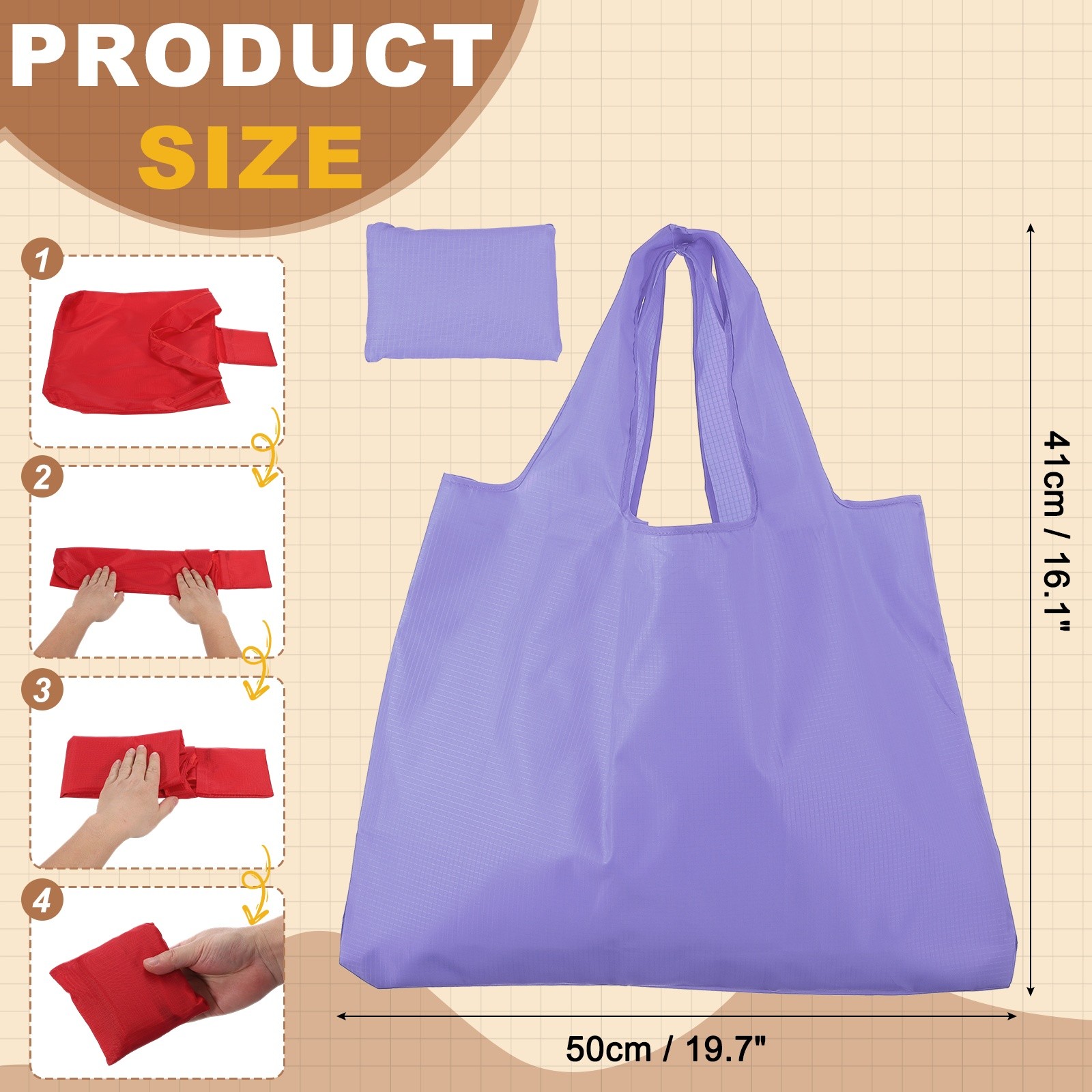 Washable Shopping Bags with Handles Bulk, Foldable Grocery Bags, Purple&L