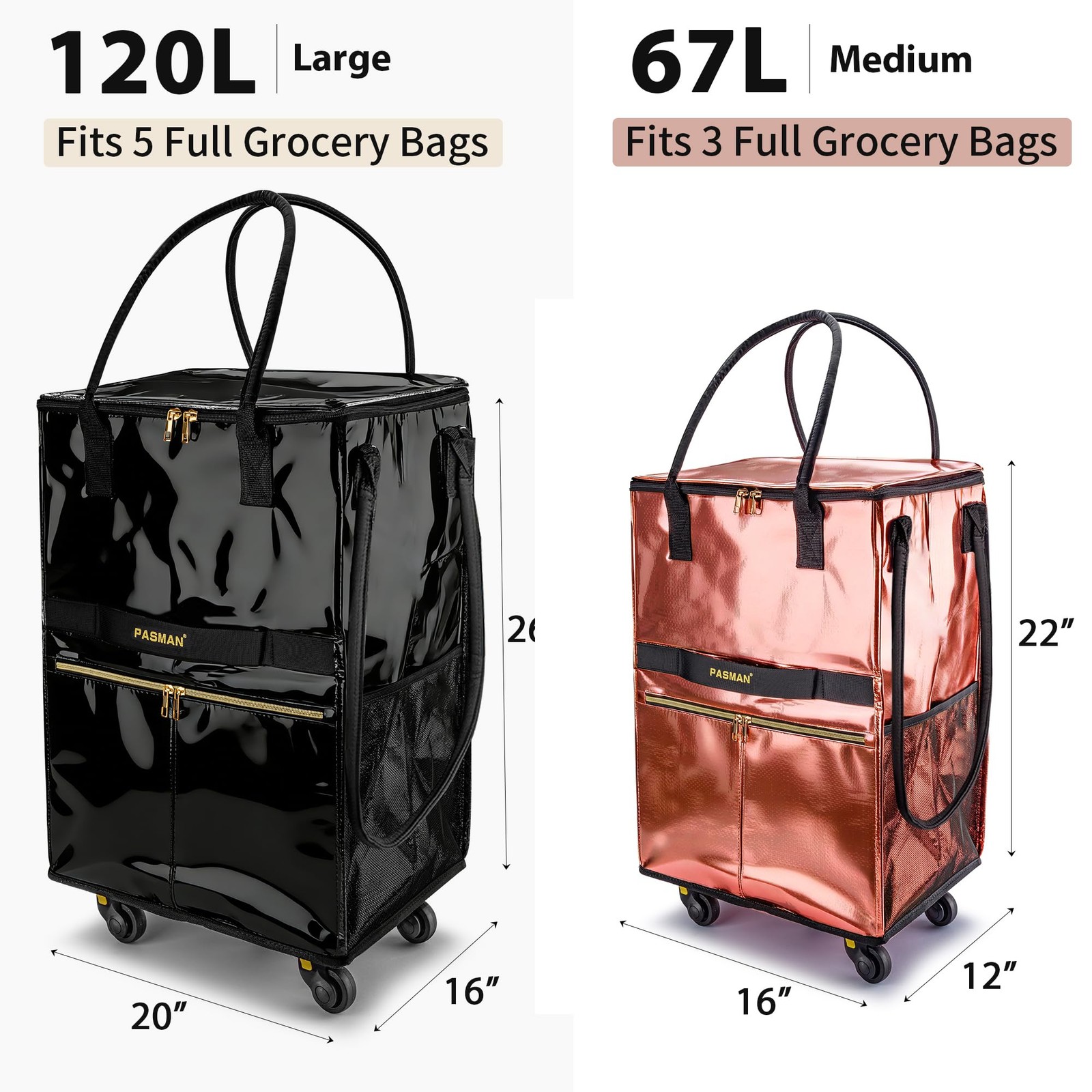 Reusable Grocery Bag on 5 Wheels, Foldable Rolling Tote Bag with Handle and Z…