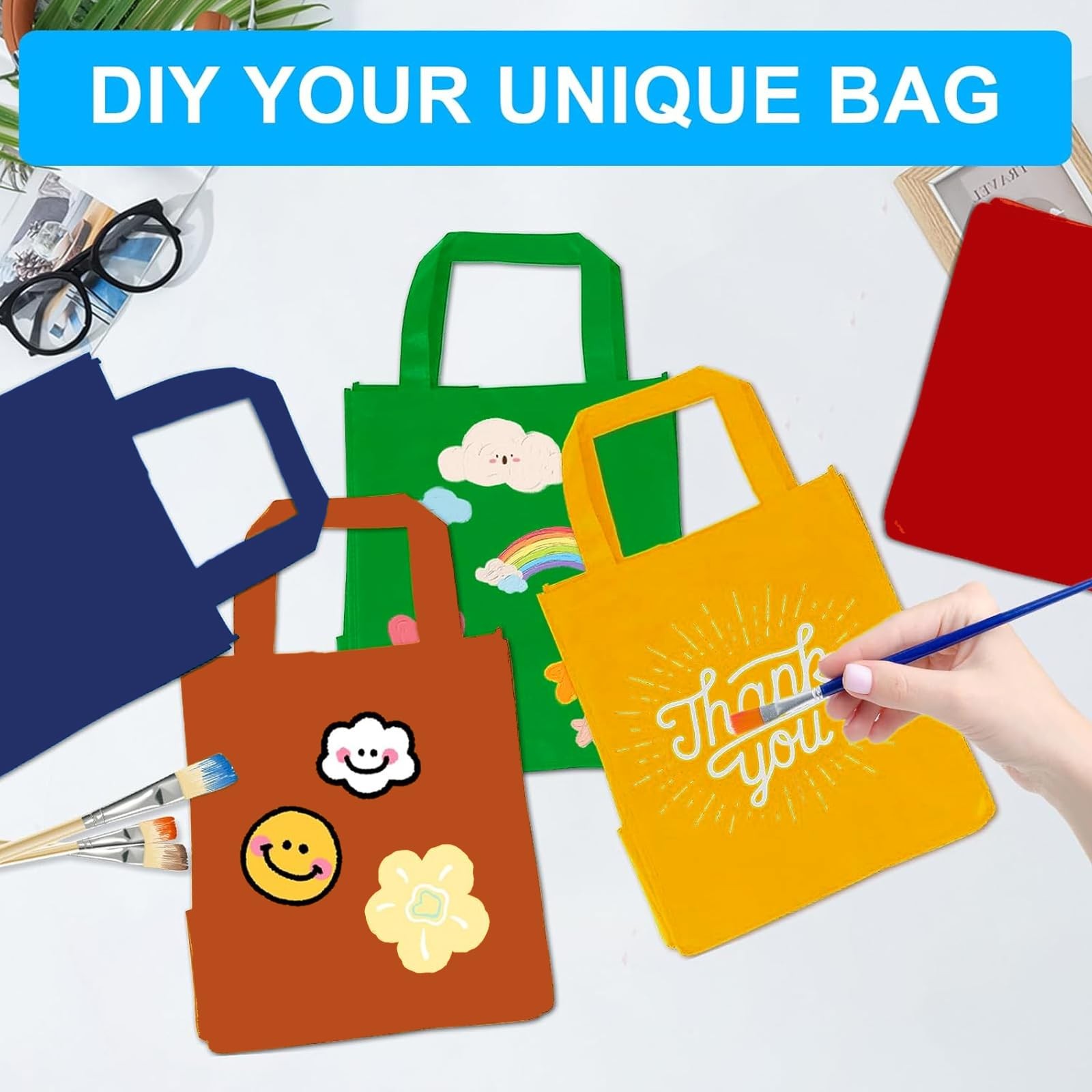 60 Pack Non Woven Tote Bags 14×10 Inch Reusable Grocery Handles Multicolor Gift