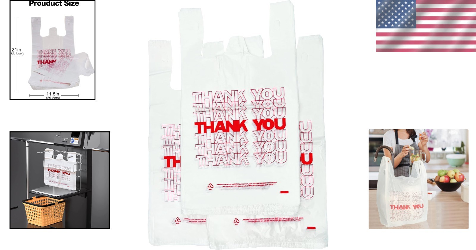 600 Count Thank You Grocery Bags – Durable 15 Mic Reusable & Disposable Style