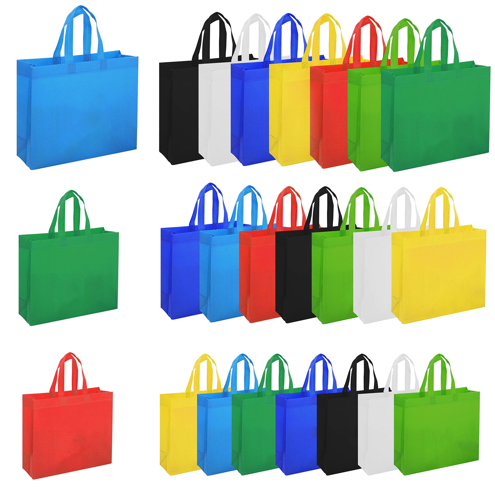 Reusable Tote Bags 24 Pcs, Bulk Non Woven Bags Multiple Sizes and Colors, DIY…