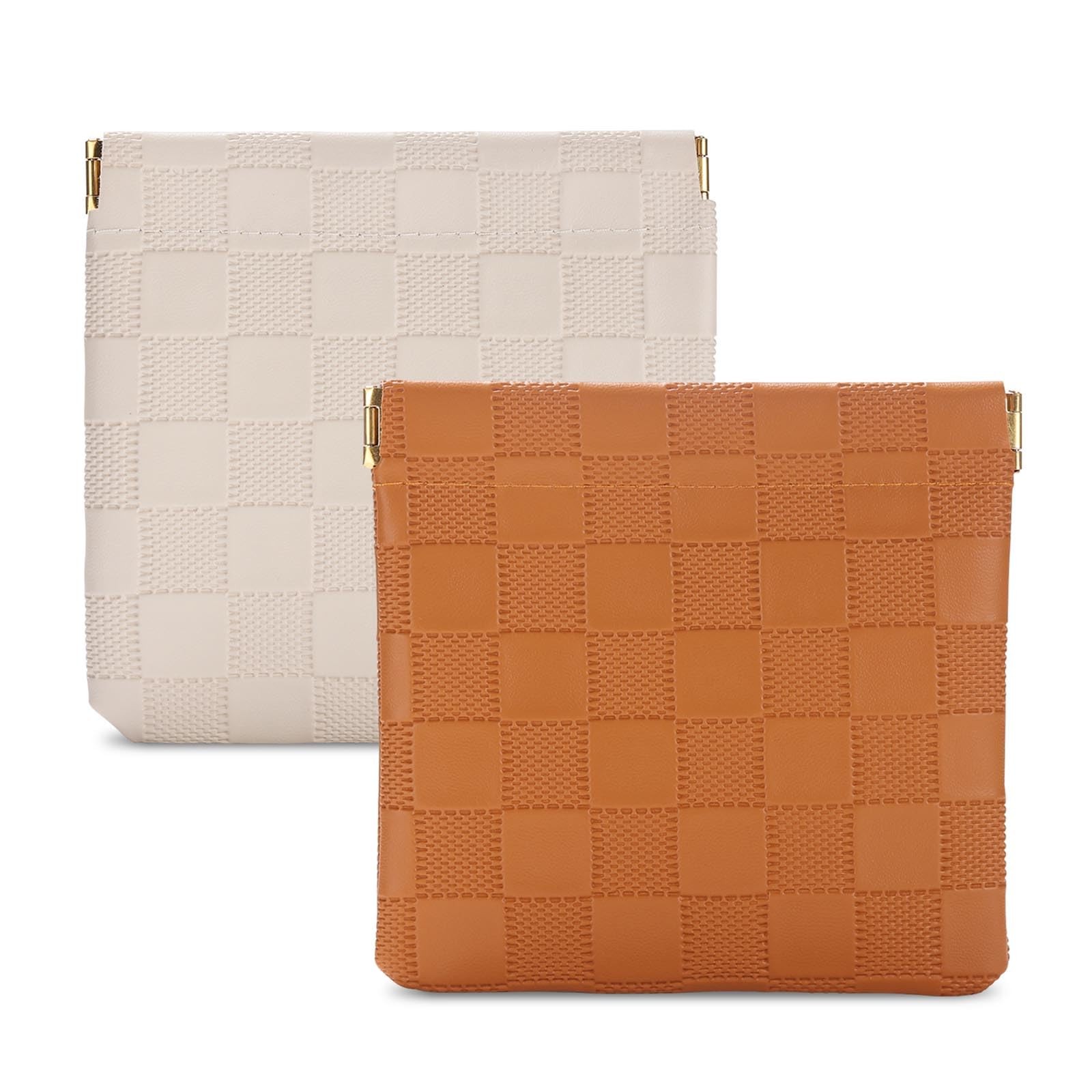 Sightor 2PCS Small Makeup Bag for Purse, Mini Cosmetic Brown, Beige