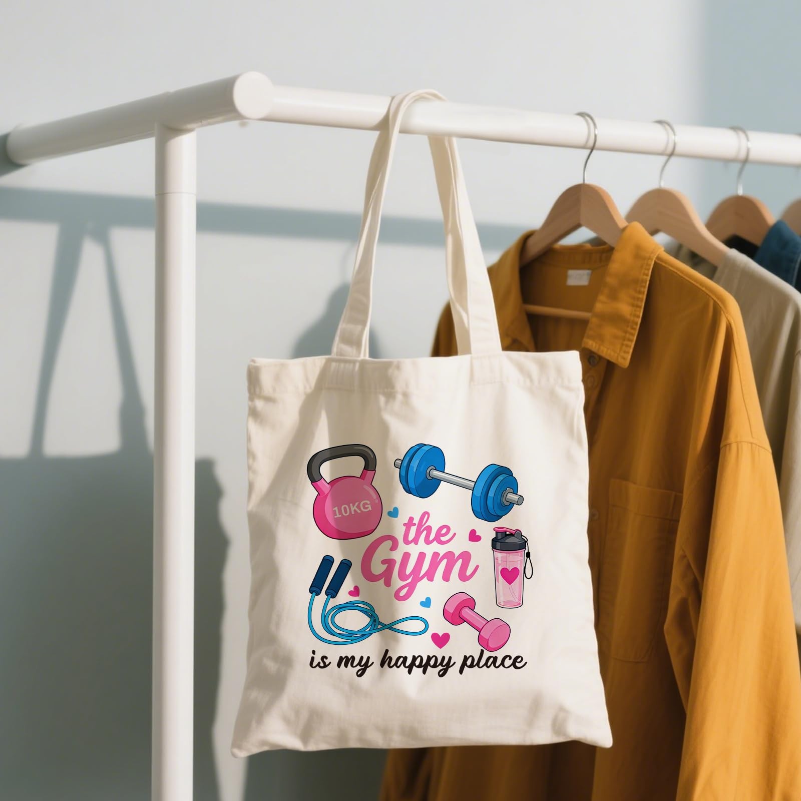 Canvas Tote Bag Dumbbell and Sport Reusable Cotton Bag for Women, Durable Clo…