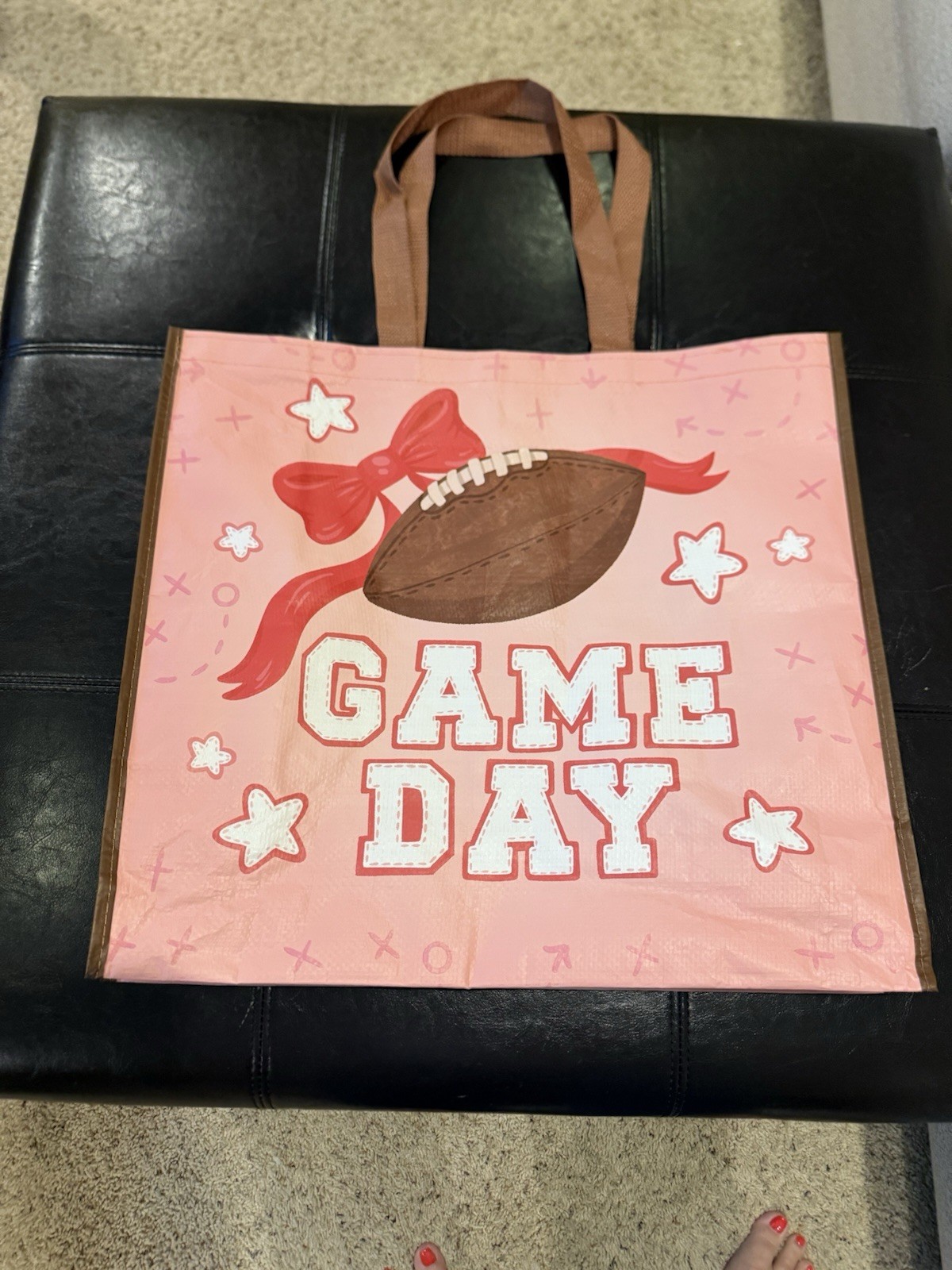 TJMaxx Pink Bow Football Game Day Large Reusable Shopping Bag New