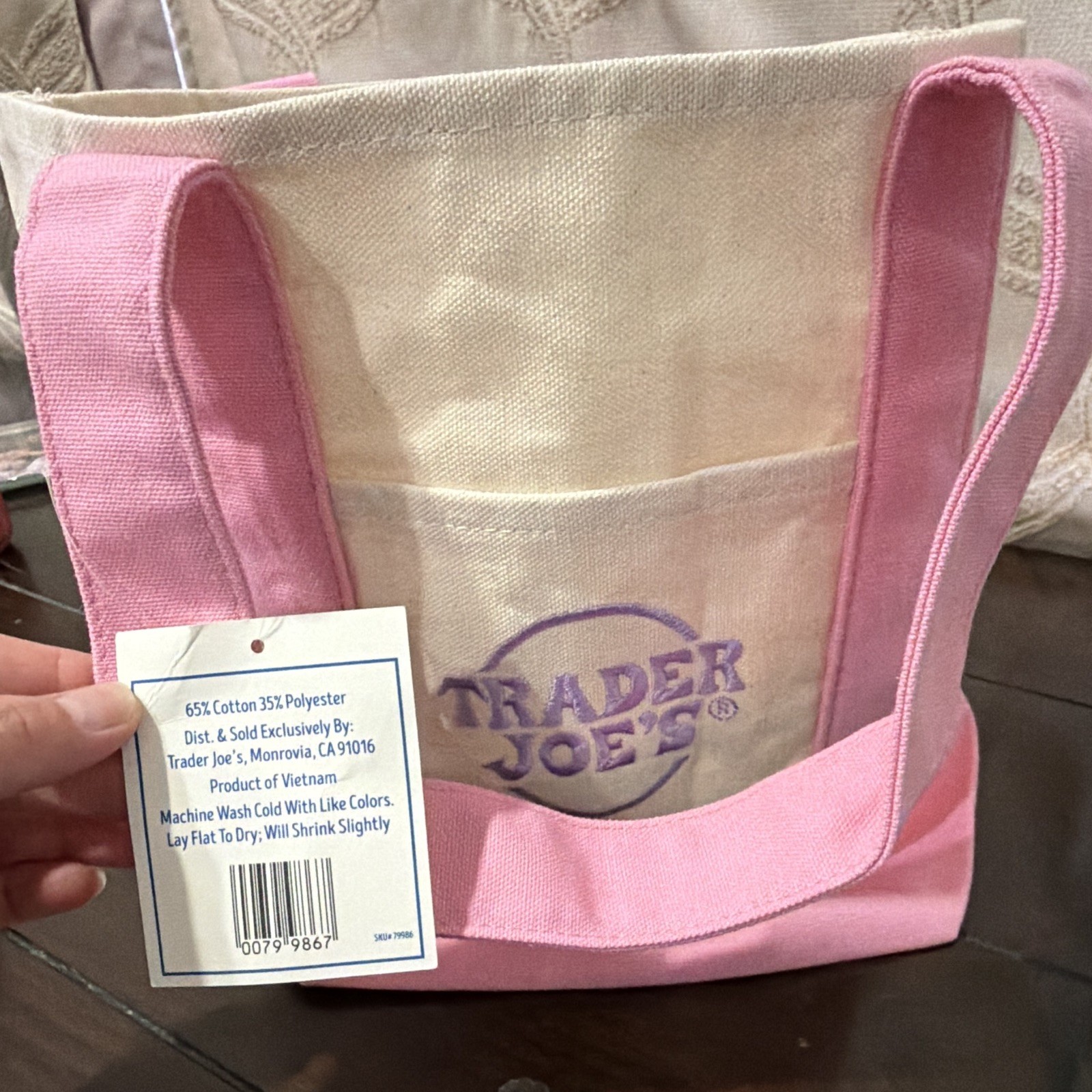 Trader Joe’s Pink/Beige/Purple Reusable Tote Shopping Bag Cotton/Polyester