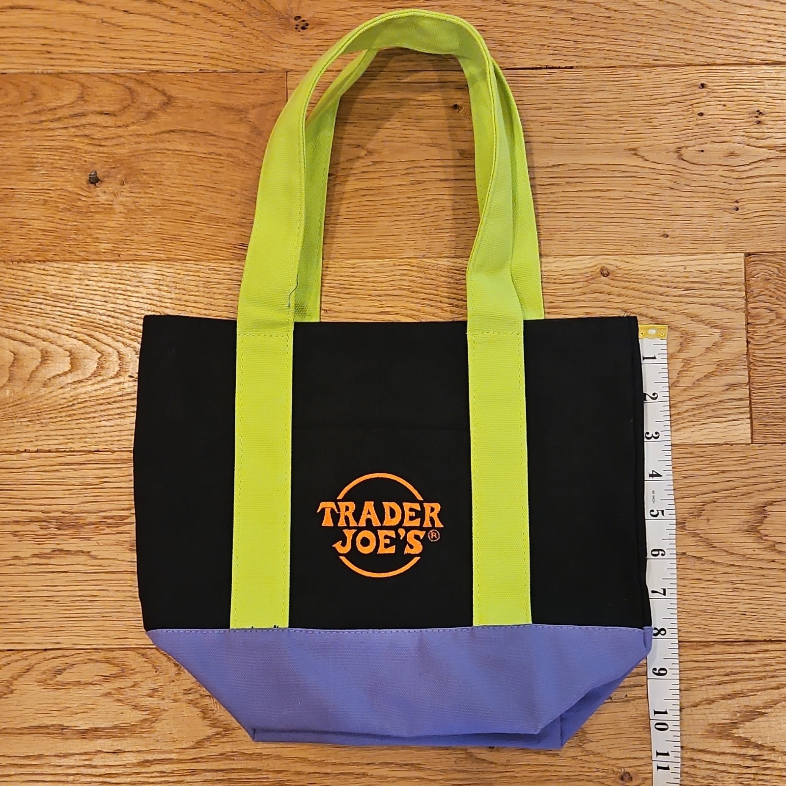 Trader Joe’s Reusable Tote Shopping Bag Colorblock Black Green Purple Orange