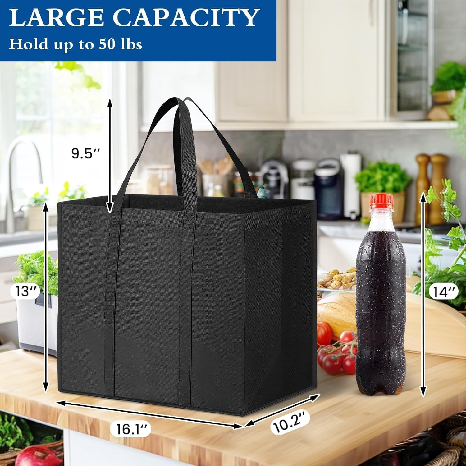 Reusable Grocery Shopping Bags 10 Pack Large Foldable Tote Bags Bulk, Eco Produc