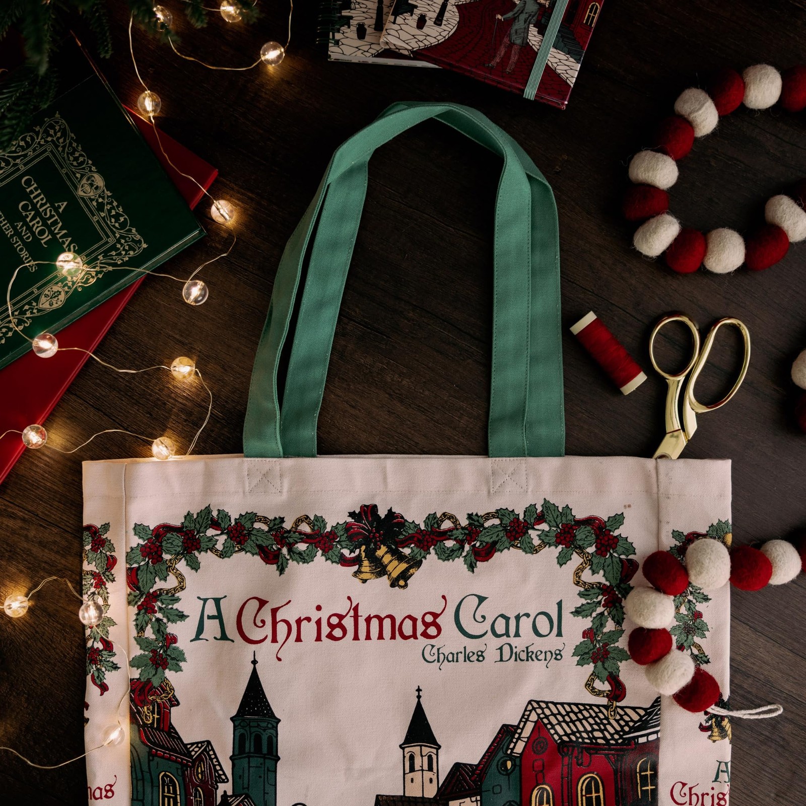 Steel Mill & Co Holiday Canvas Tote Bag for Book Lovers, Bookish Reusable/Fol…