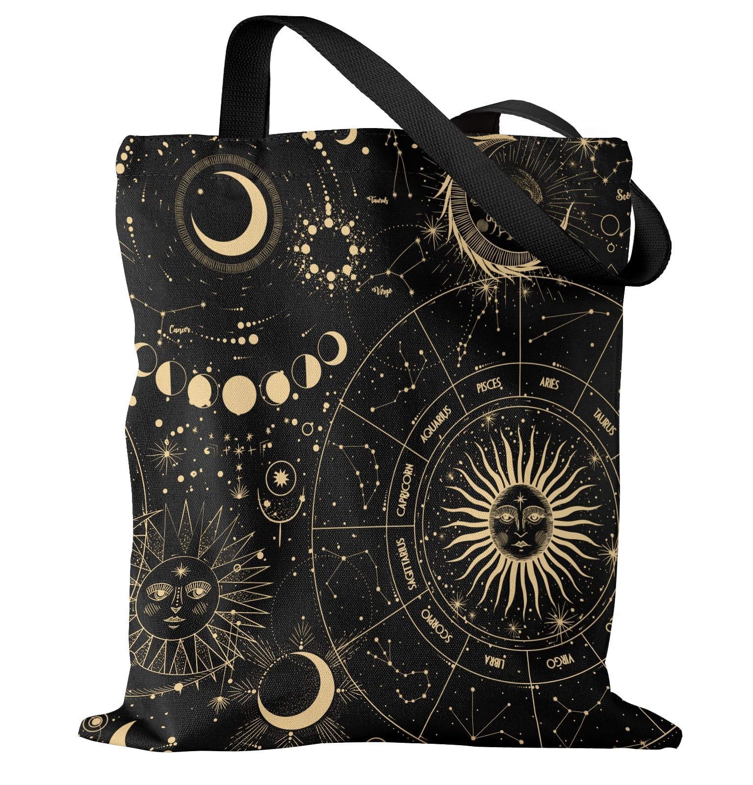 Aesthetic Canvas Tote Bag for Women – Mystic Astrology Reusable Tote Shoulder…