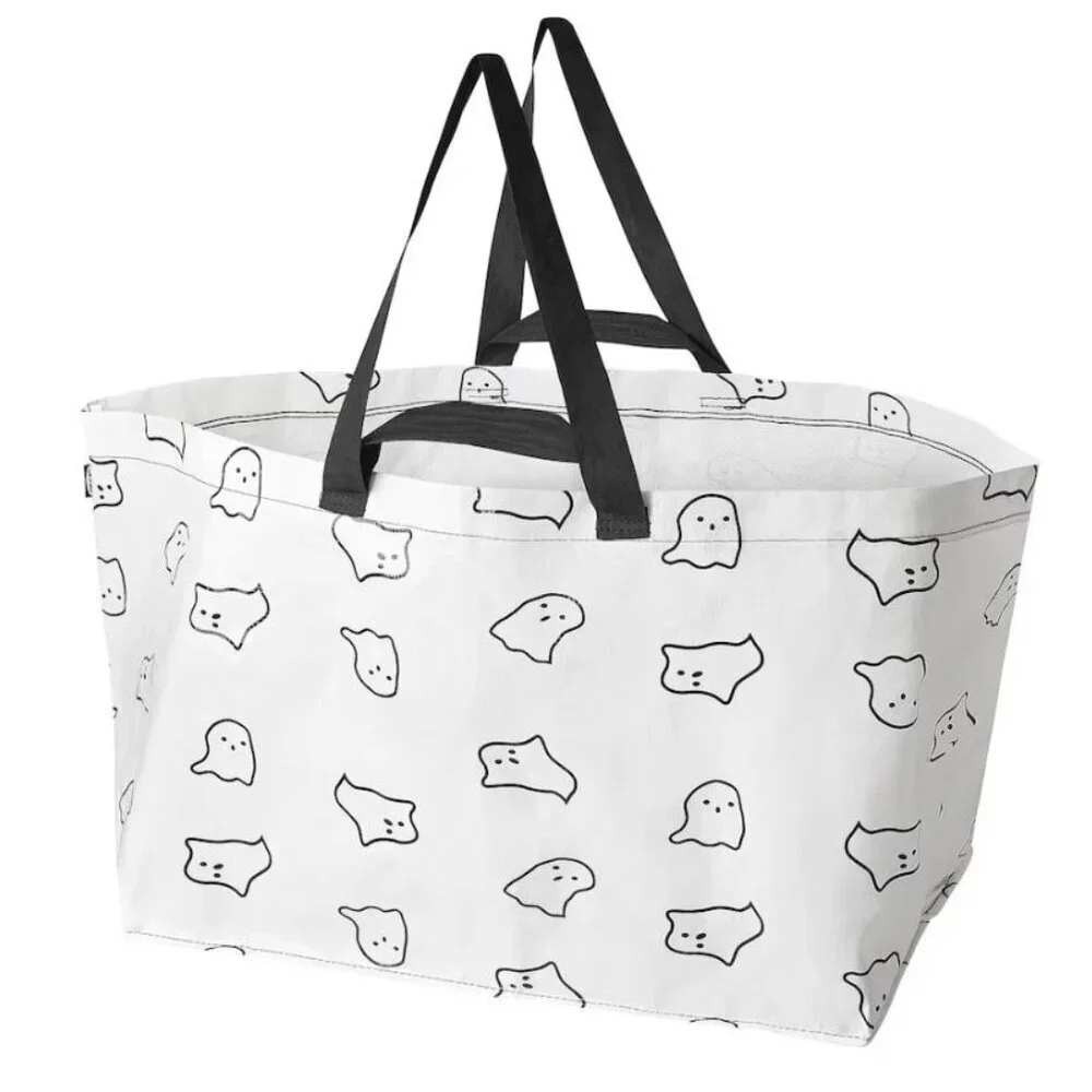 IKEA Ghost Halloween Print Shopping Bag KUSTFYR Large Unisex White 19 Gallon
