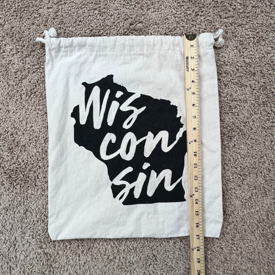 WISCONSIN State Graphic Print Beige Drawstring Produce Bag Reusable Tote