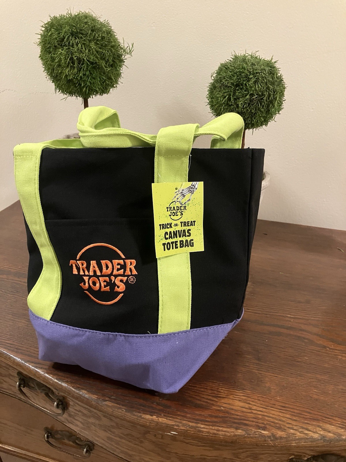 Trader Joes Mini Canvas Black Purple Green Orange
