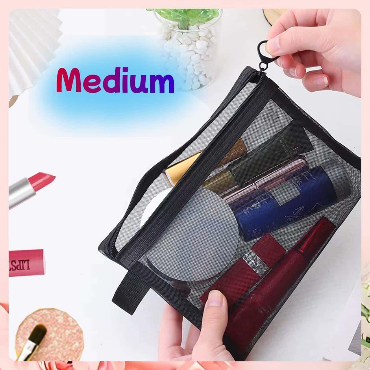 ZSlactp 5-Pack Small Mesh Zipper Pouch Bags, 9.2″ x 7″, Black Side-Pull