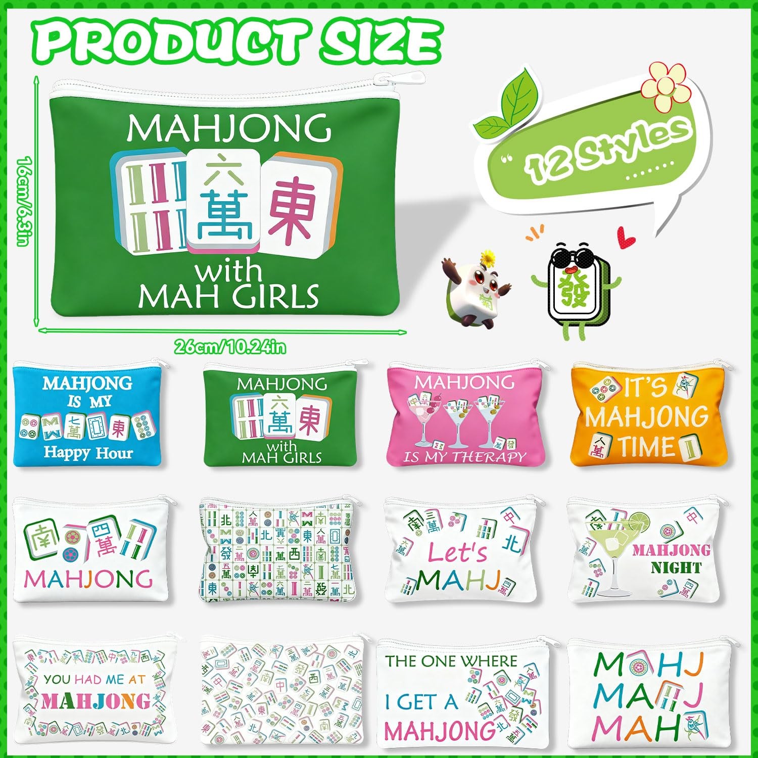 MNXAMZMRL12 Pcs Mahjong Makeup Bag 9.05 x 6.3 inches / 23 x 16 cm, Multicolor