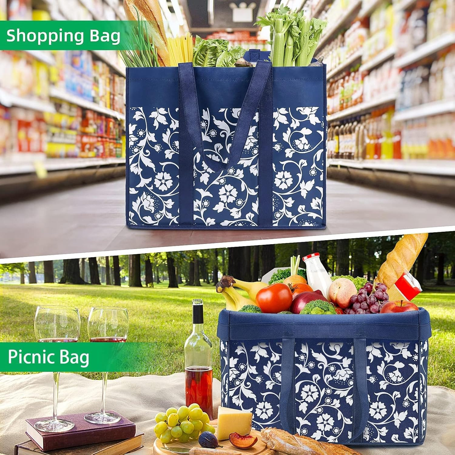 Reusable Grocery Bags Foldable Tote Bags Bulk with Reinforced Handles Shopping B