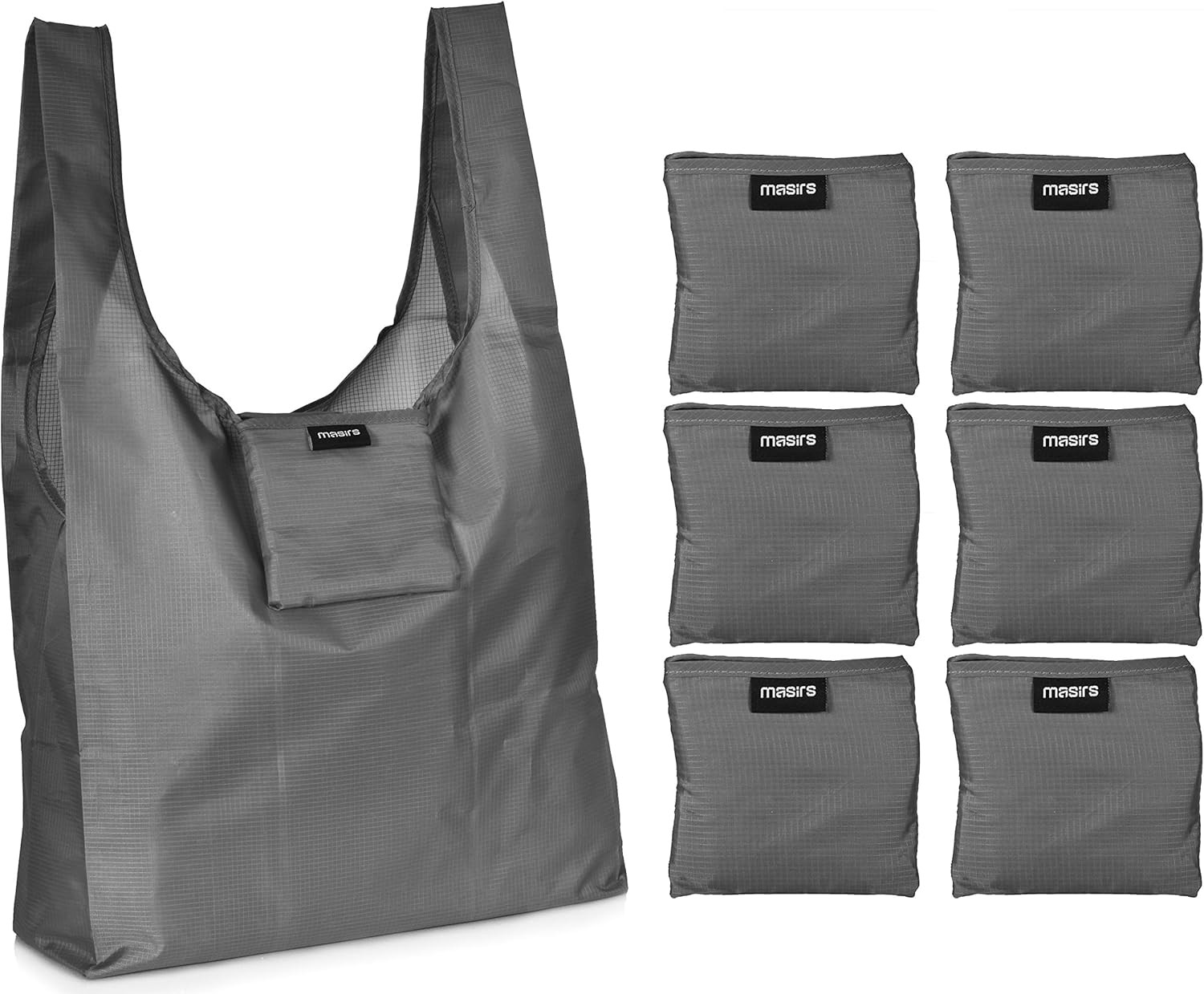 Reusable Grocery Bags 6-Pack (Grey) – Foldable Ripstop, Large Washable Totes Set