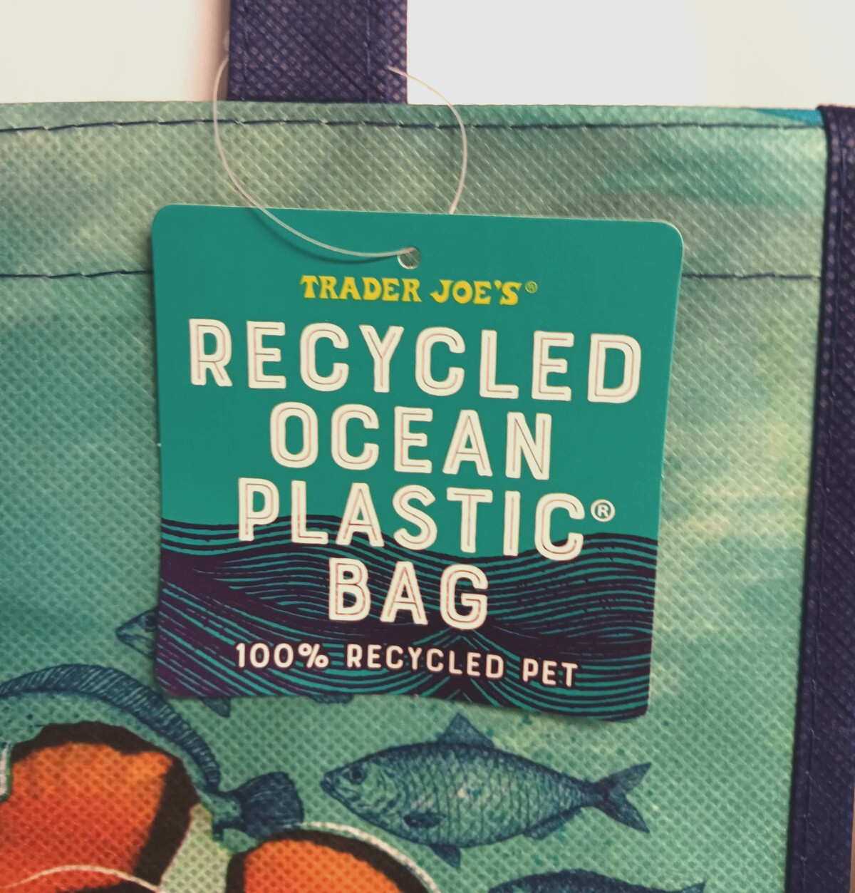 Trader Joe’s Recycled Ocean Plastic Bag 125 Uses Clown Fish Octopus Submarine