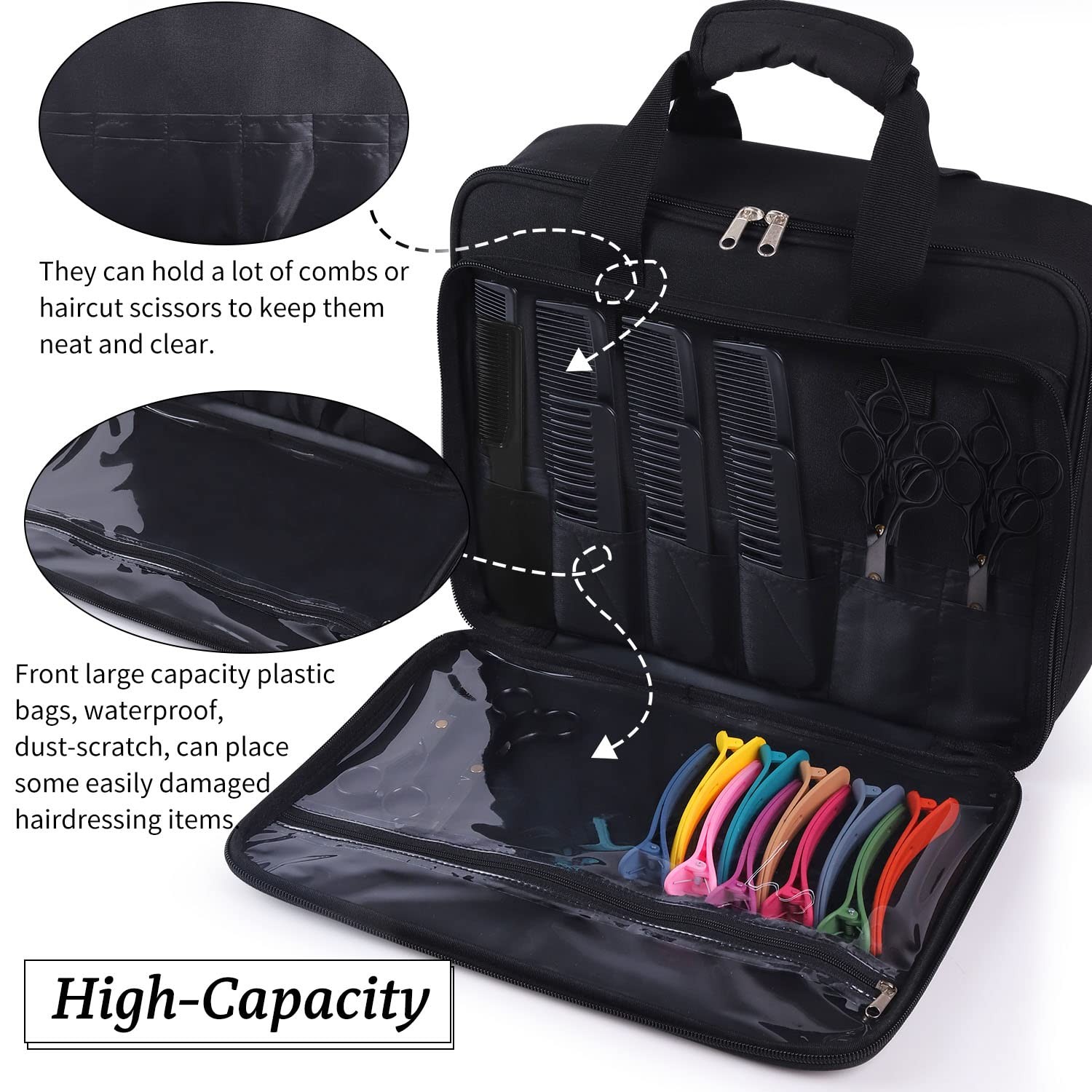 Barber Hairdryer Carrying Case – Hairstylist Travel Bag with Large, Black