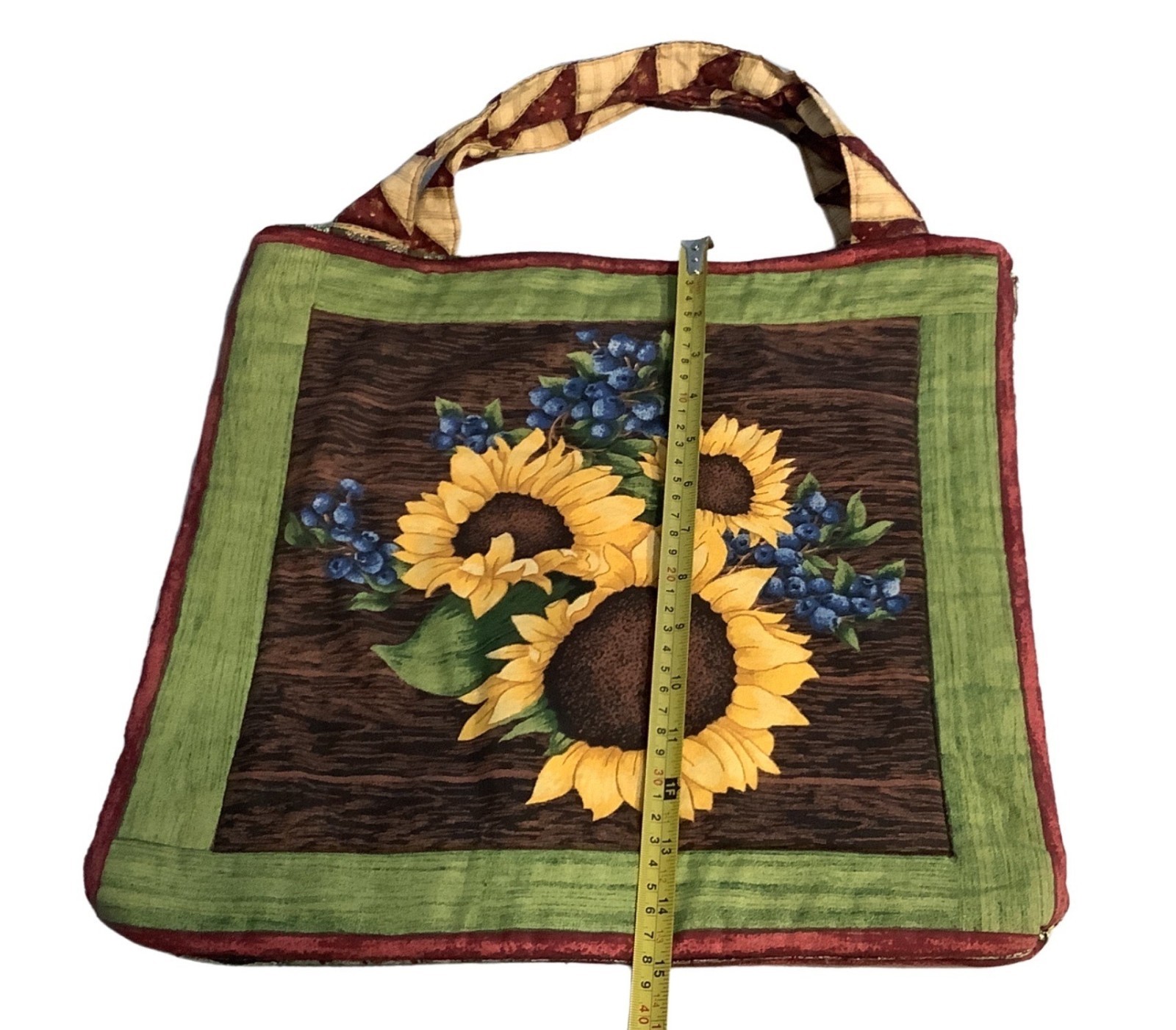 Sunflower Handmade Bag Shopping Crafting Reusable Birdhouse Blueberries 14”x 16”