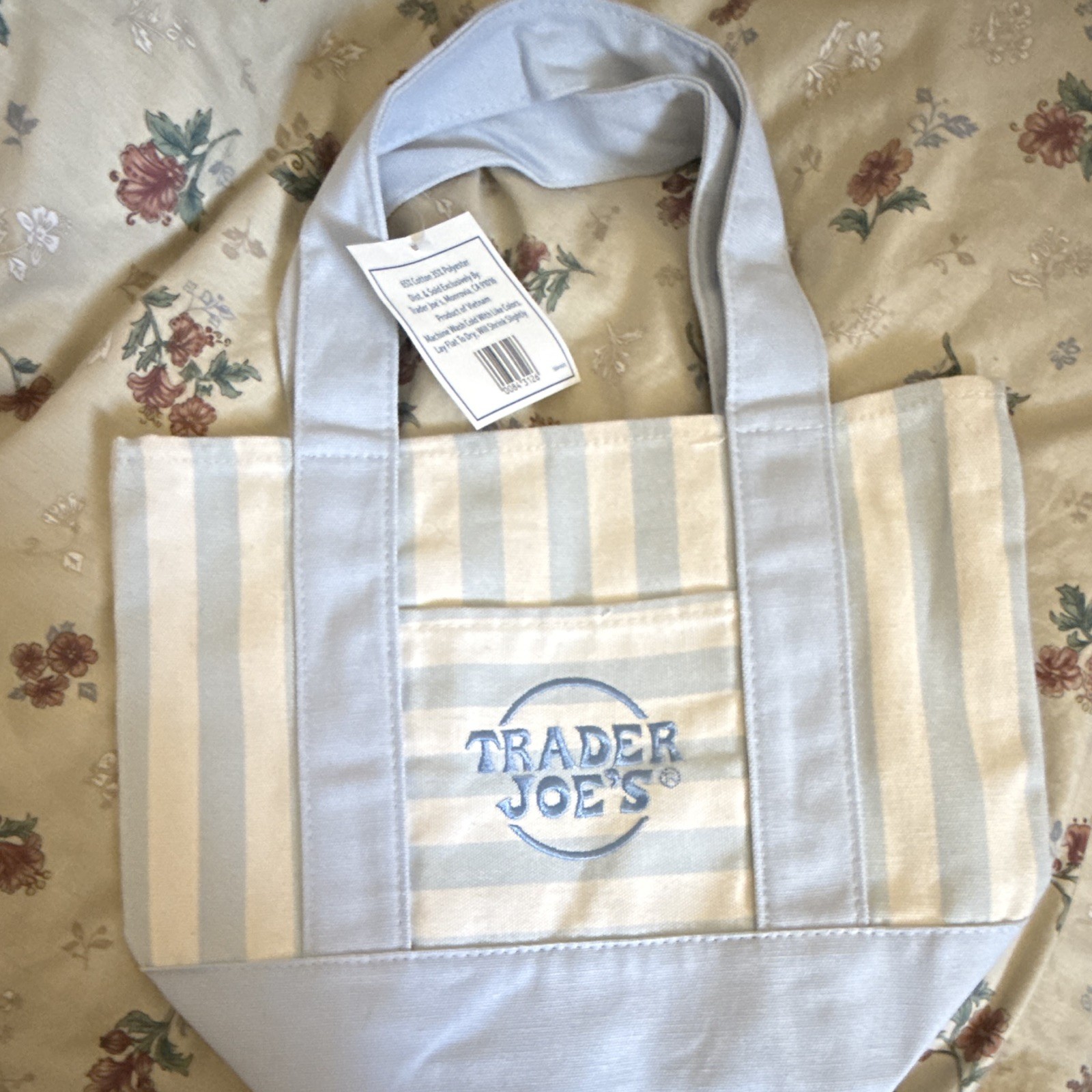 Trader Joe’s Striped Mini Canvas Cotton Reusable Tote Bag Blue/White 11x6x6