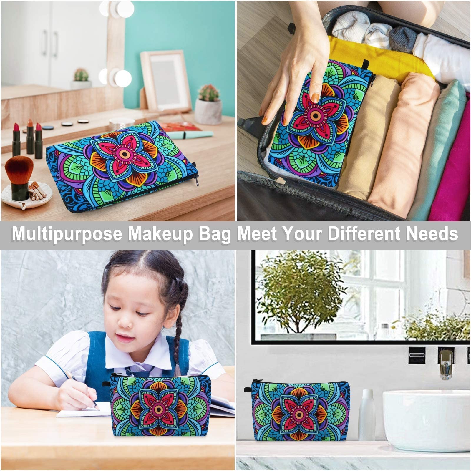 MAGEFY Small Makeup Bag, 7.5×1.8×4.7 Inch (Pack of 1), dark blue flower 0179