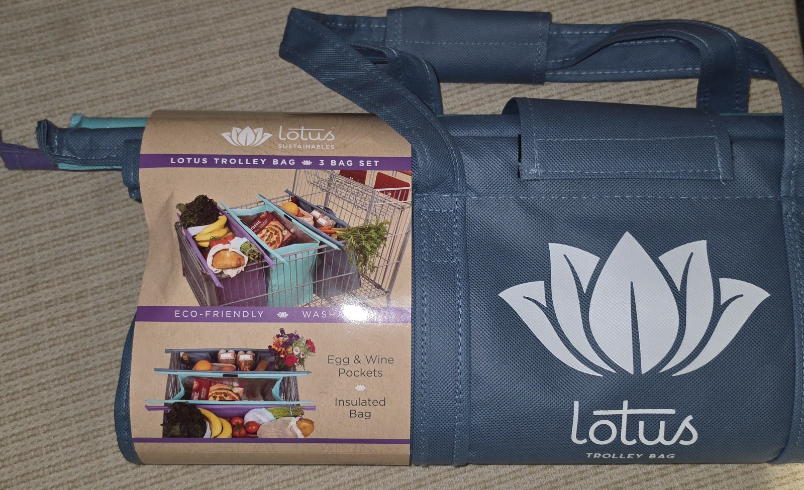 Wide Club Version Lotus Trolley Bags Bag & Egg/wine Holder Reusable Grocery Cart