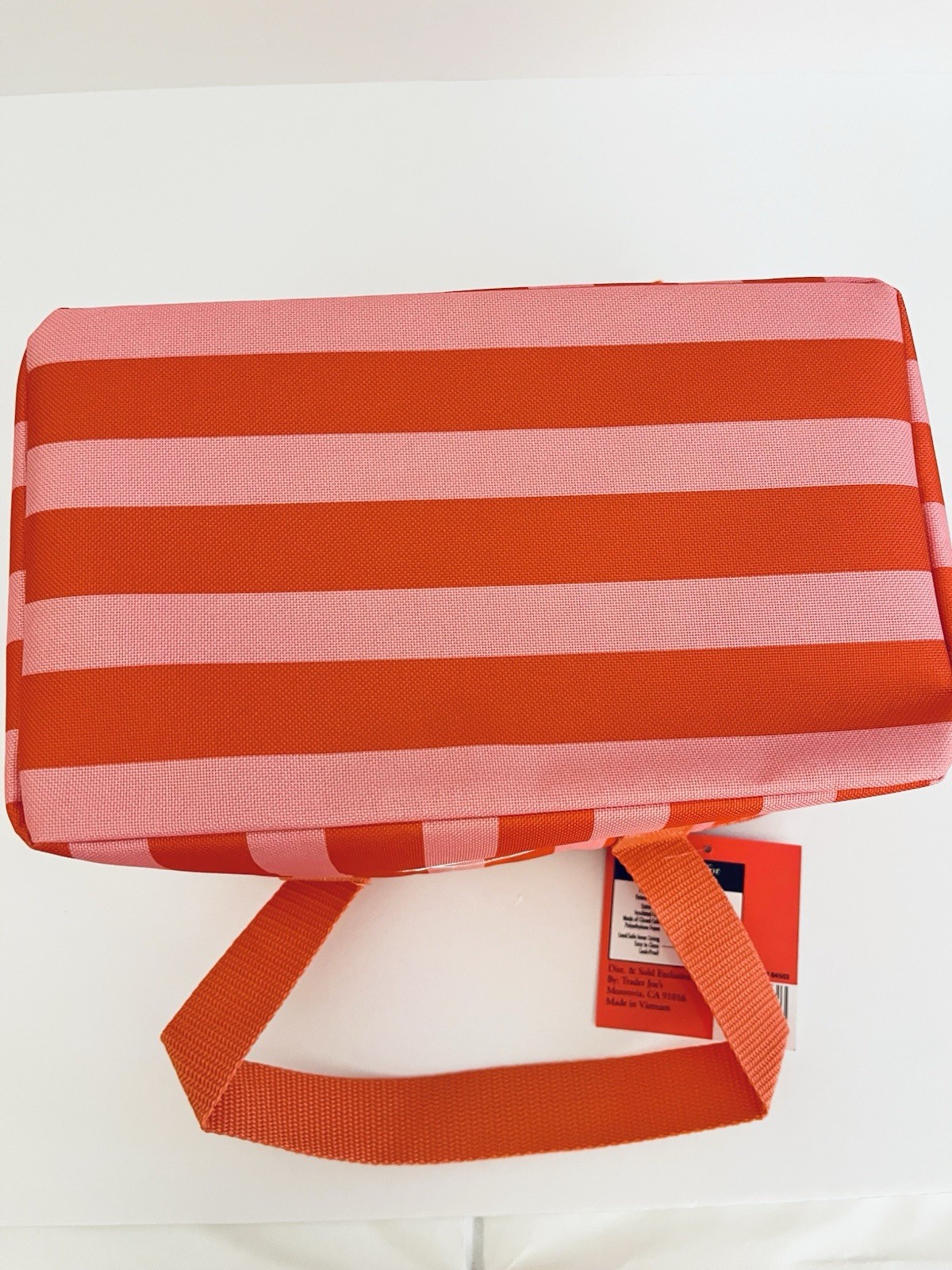 Trader Joe’s Striped Mini Insulated Tote Bag 2026 New Pink Red Stripes NWT