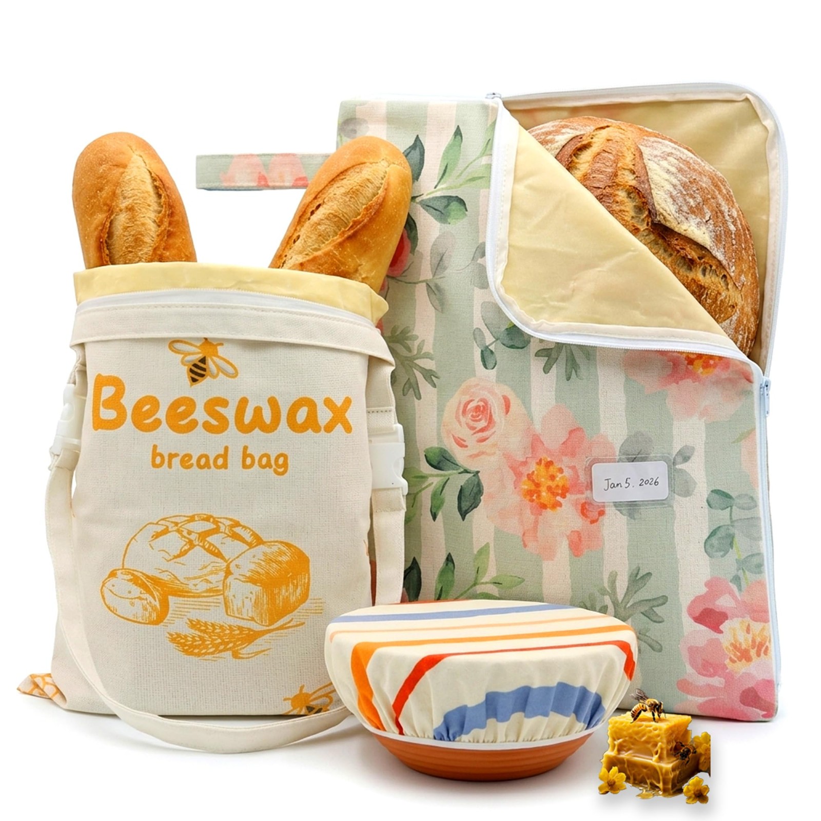Meruya Reusable Beeswax Bread Bags for Sourdough – XXL Large XX-Large, beige