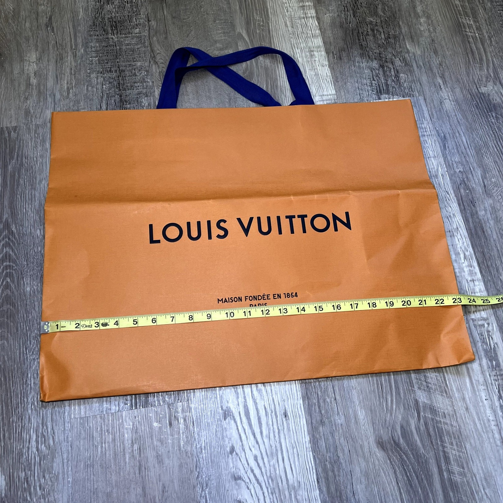 LOUIS VUITTON Authentic Large Orange Shopping Gift Bag Blue Handle