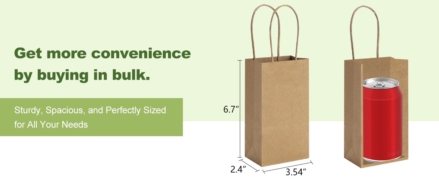 50 Pack 3.5×2.4×6.7 Inches Small Kraft Paper Bags with Handles Bulk Mini Party